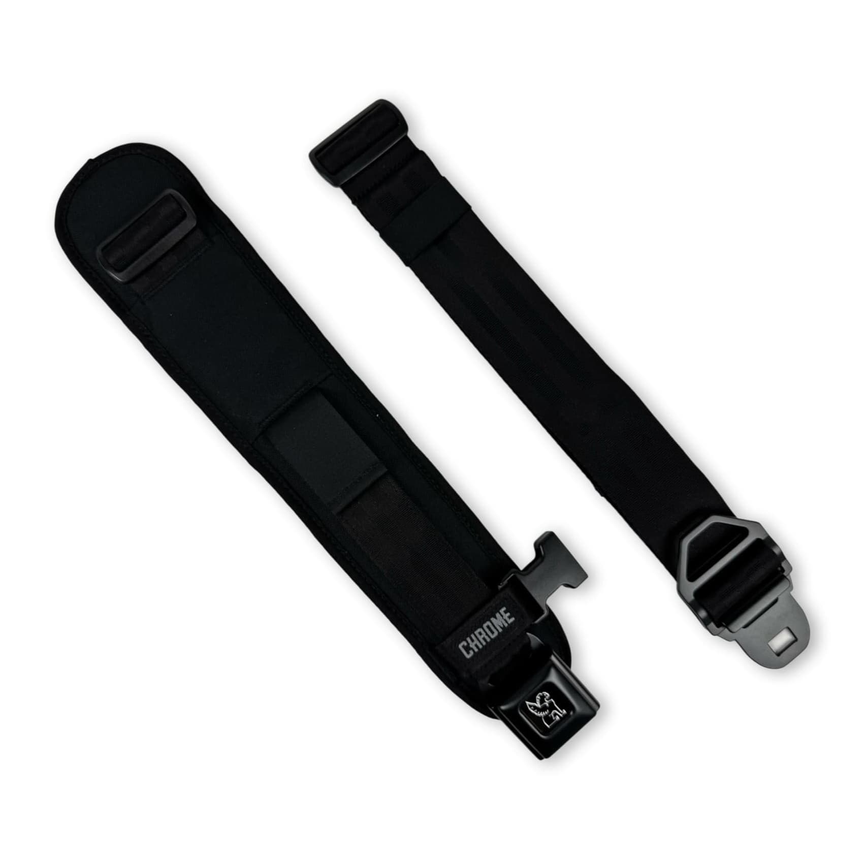 Shoulder replacement strap in black with a black buckle