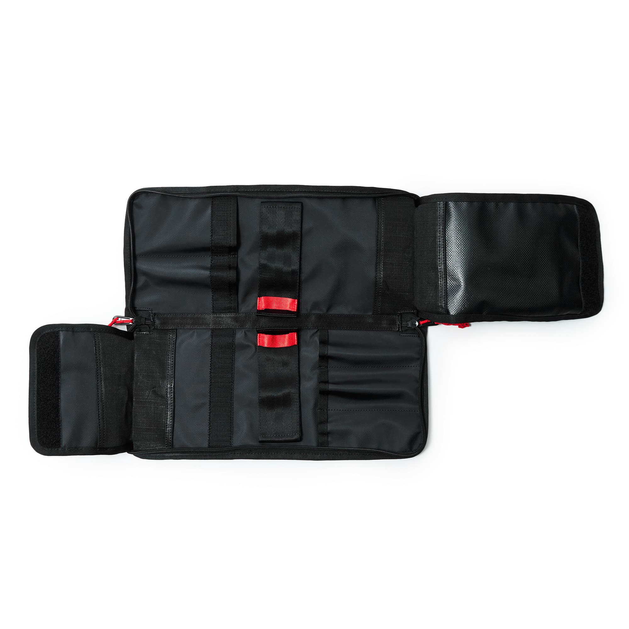 The knife roll open showing the pockets