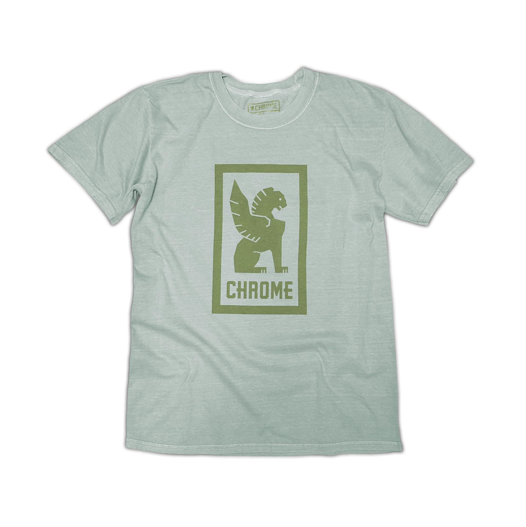 Green cotton Short Sleeve T-shirt with a Chrome logo #color_pebble green