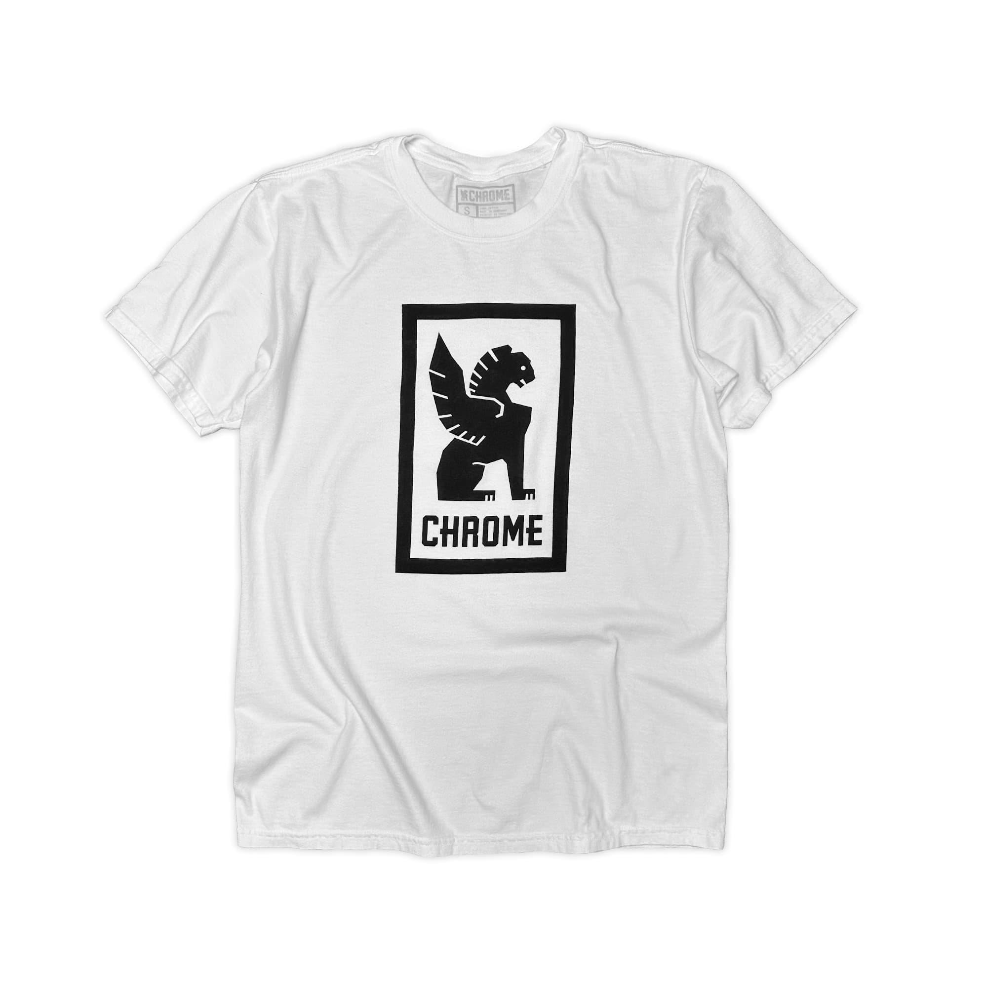 White cotton tee with a Chrome Industries logo in black #color_white black