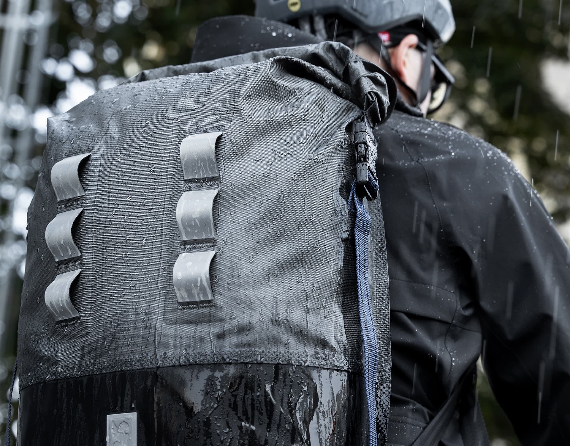 Urban Ex waterproof backpack in the rain