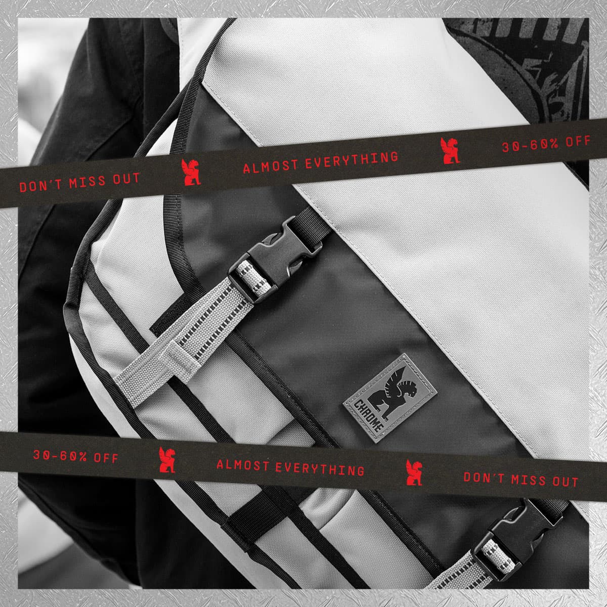Gray and white backpack with promotion 30-60% off almost all Chrome Bags
