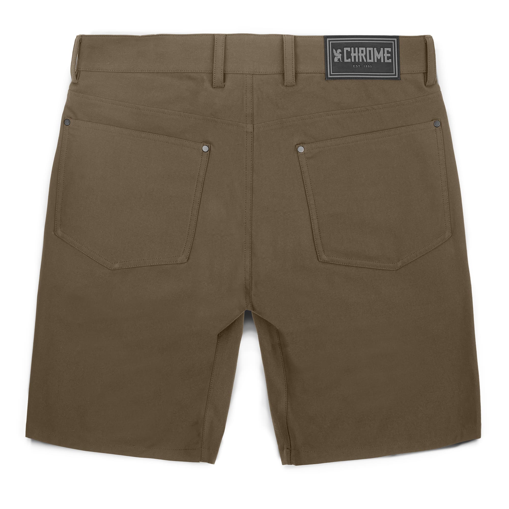 The back of the Madrona Men's shorts in brown #color_stone grey