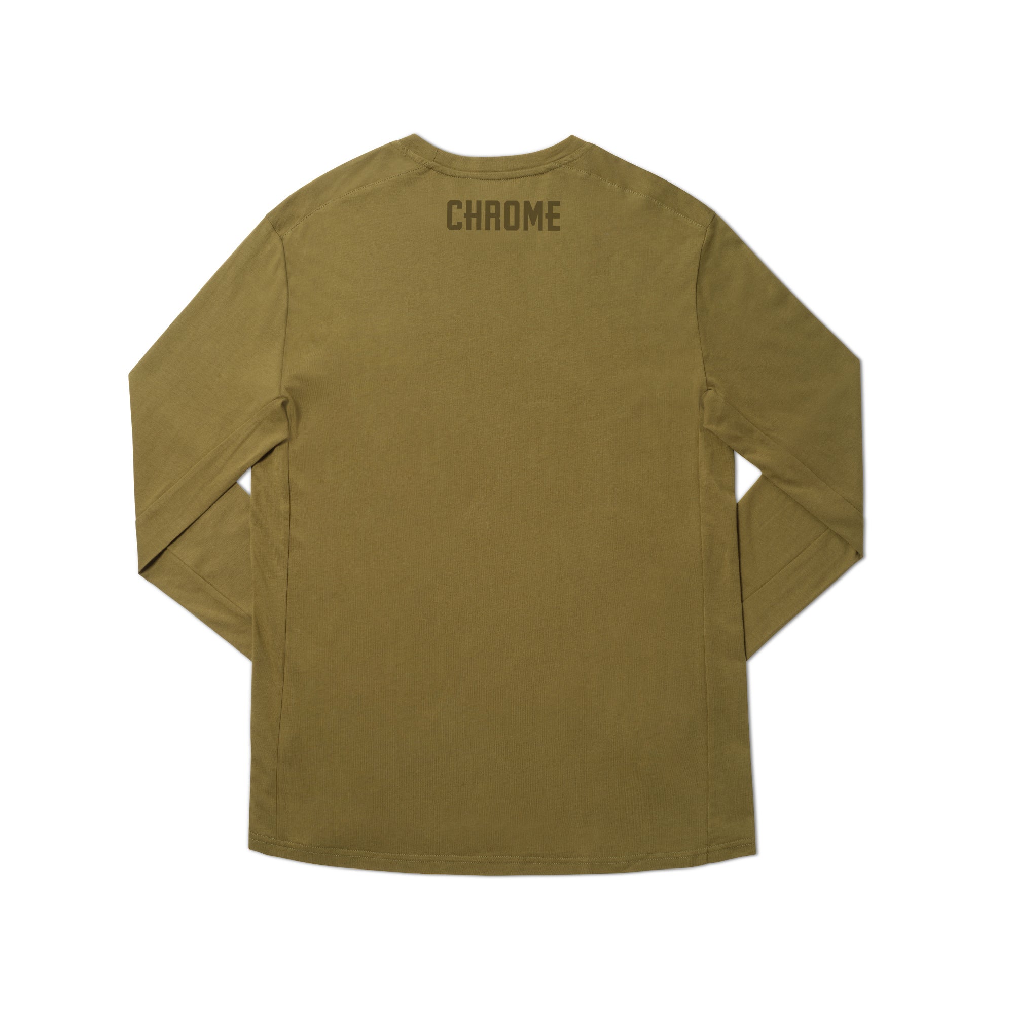 Chrome checkerboard logo tee long sleeve in green back view #color_olive branch
