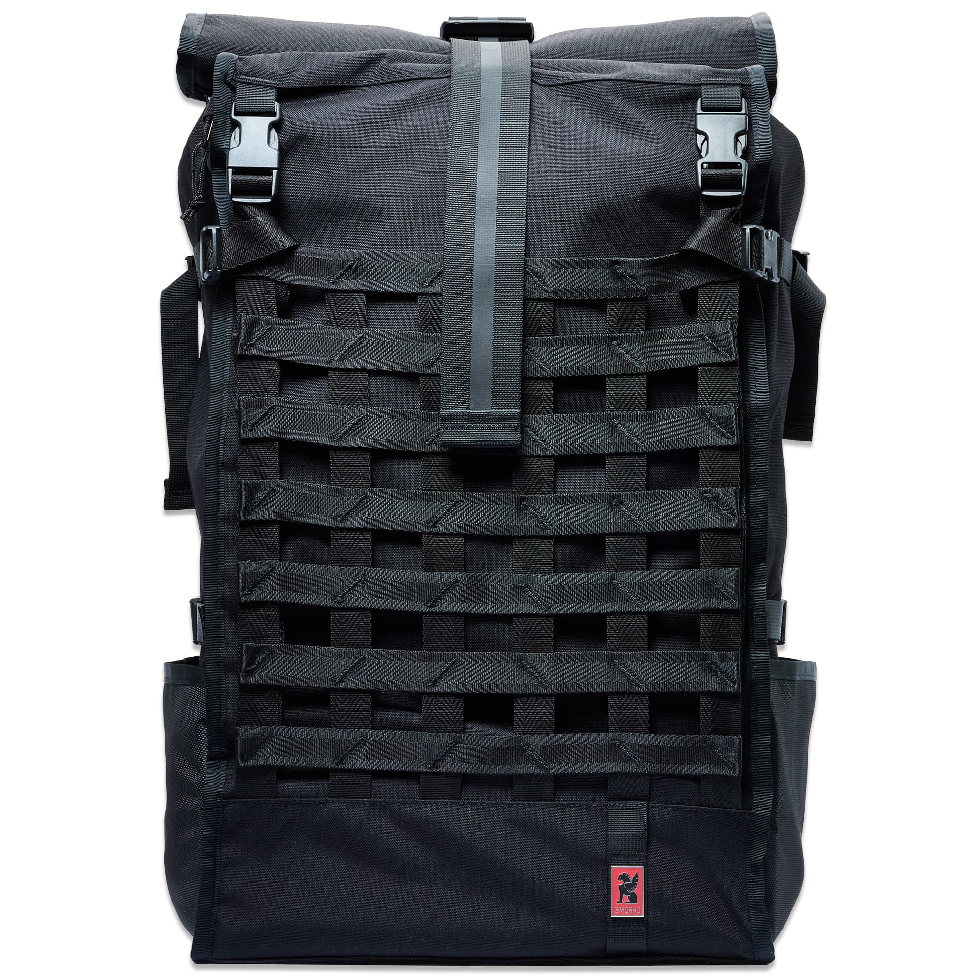 The full front of the Barrage Pro 80L Pack in black