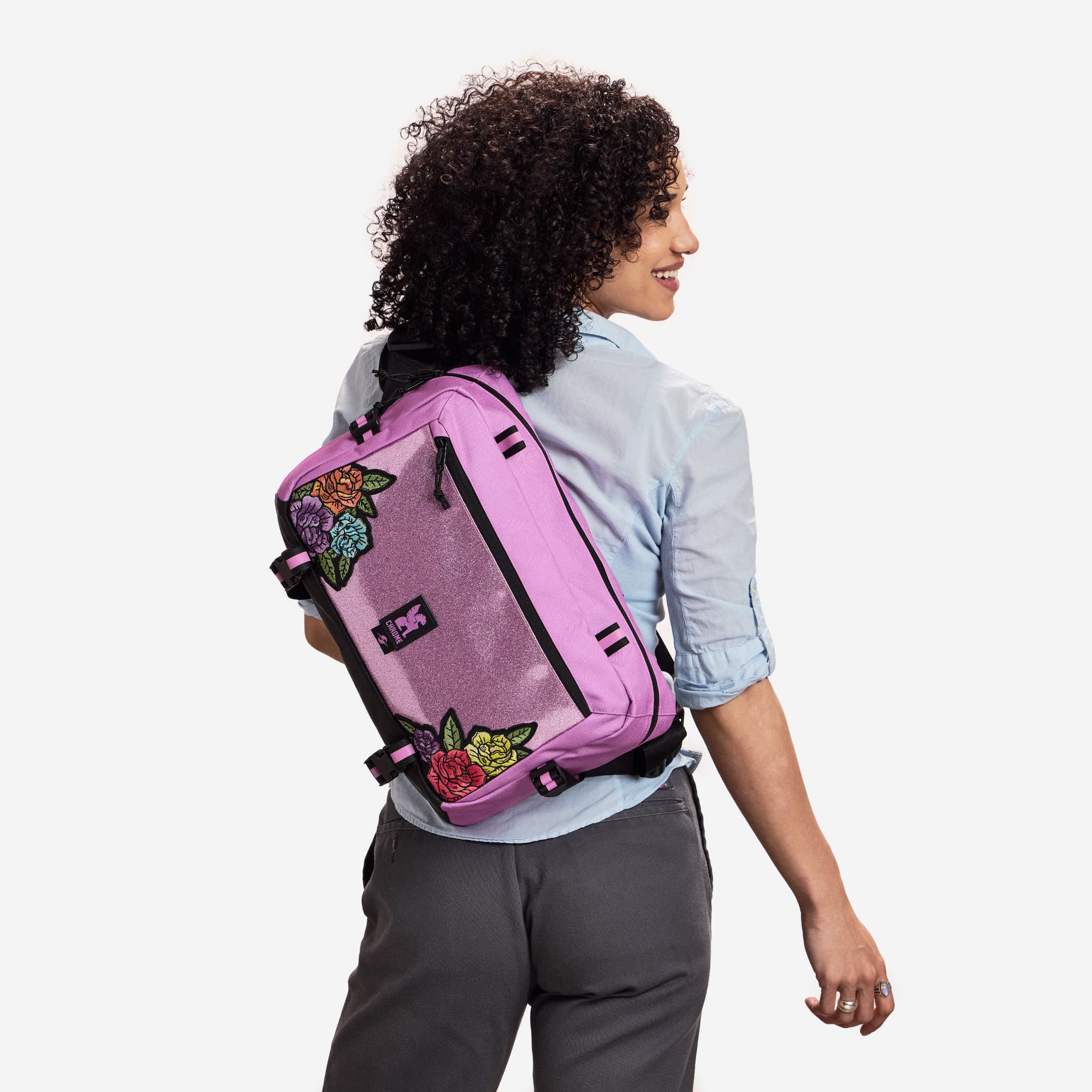 The Kadet Max in Pride Rio Rose Pink on a womans back #color_rio rose pink