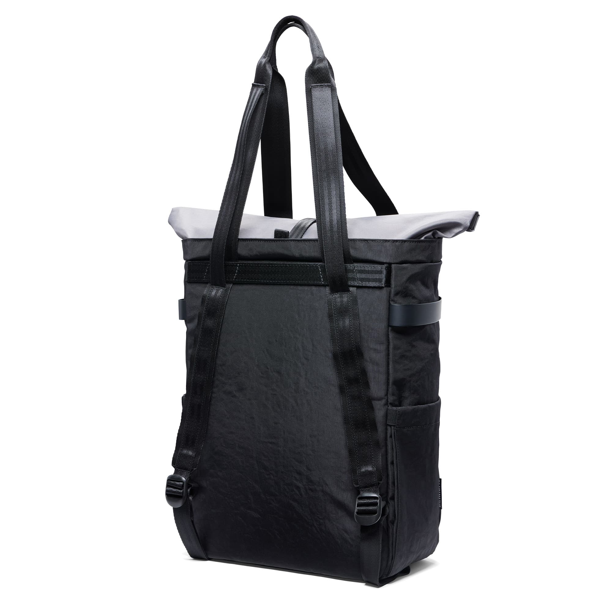 Valencia tote in black straps up back view #color_black