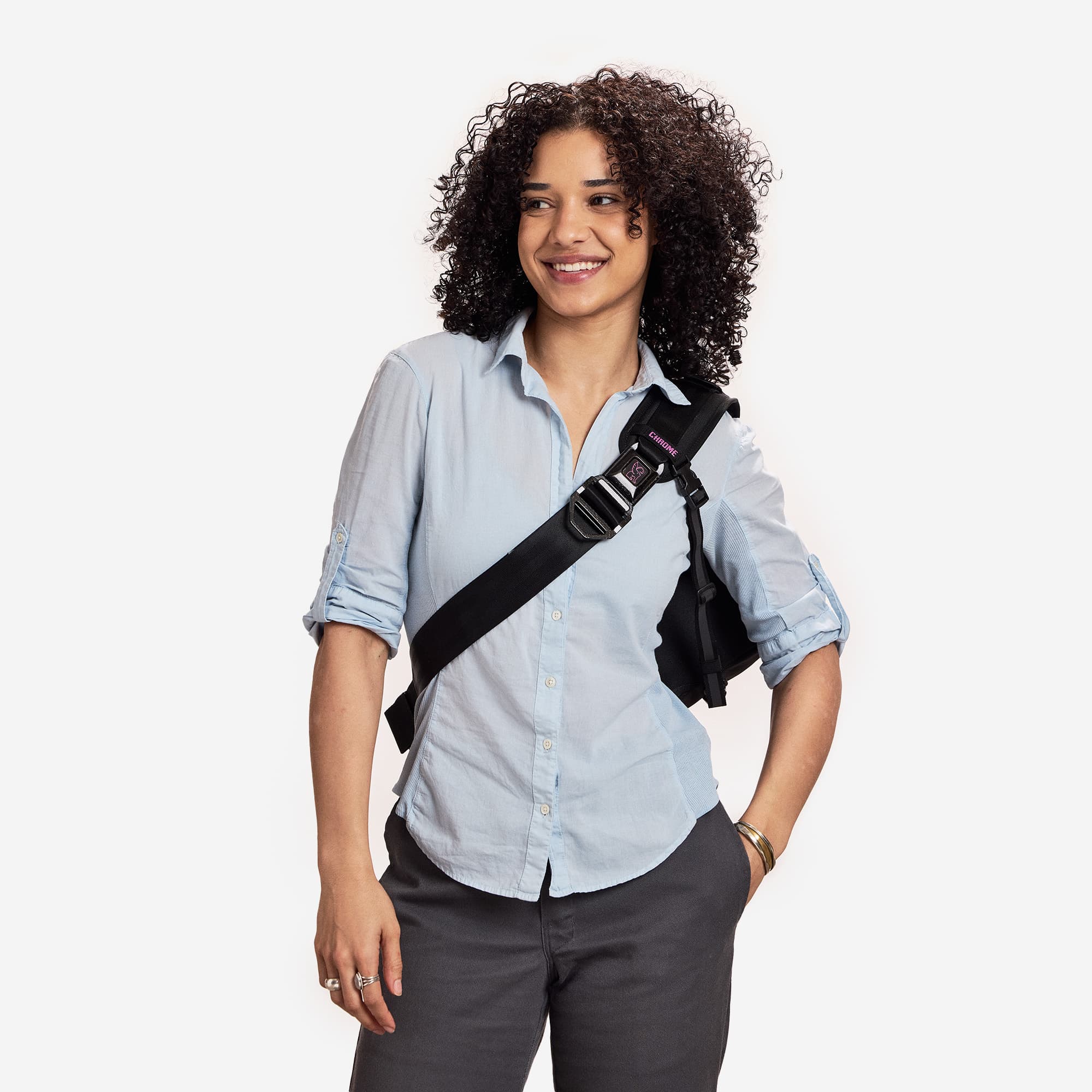 The front of the Pride Kadet in Rio Rose Black on a woman #color_rio rose black