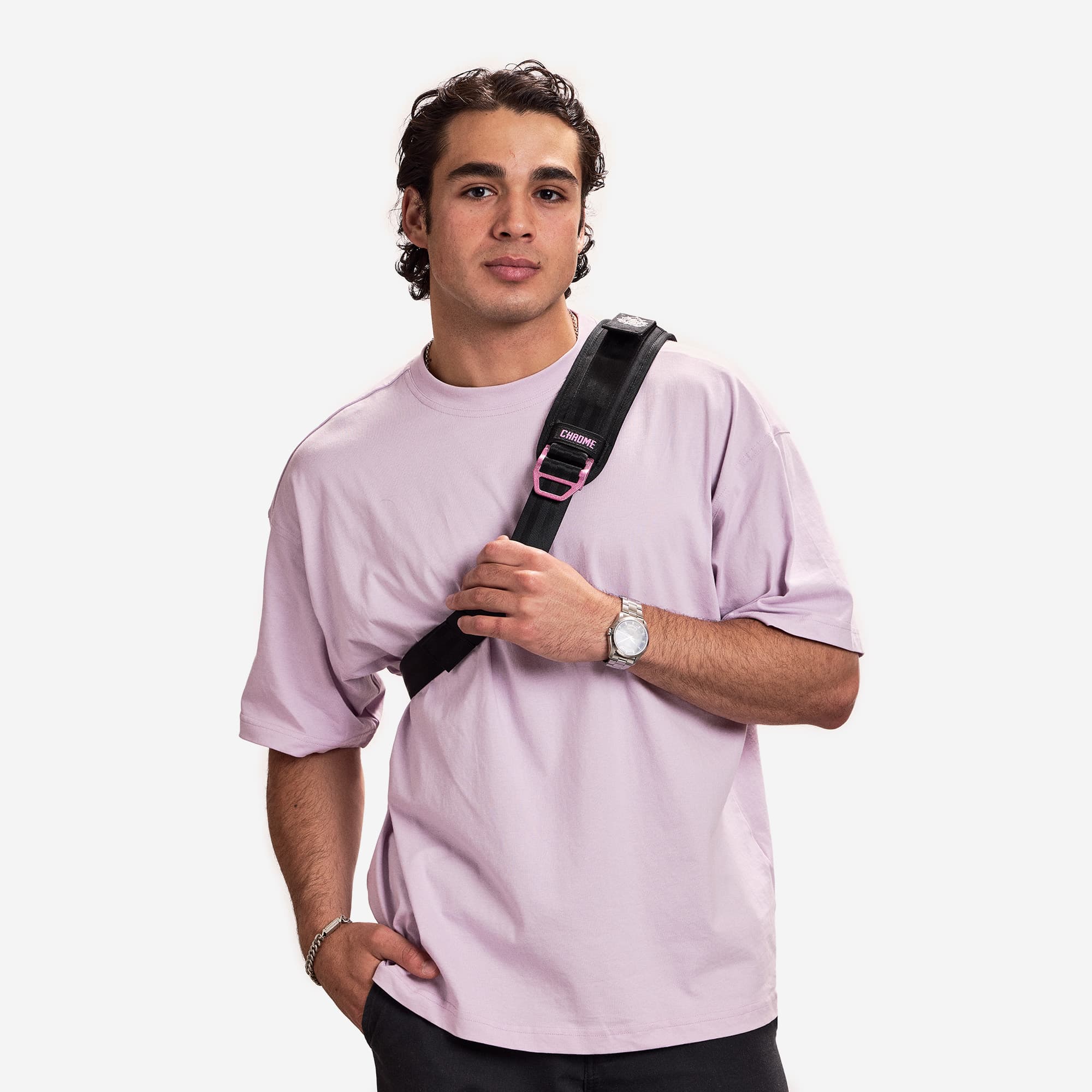 The front strap of the Pride Mini Kadet in Rio Rose Pink #color_rio rose pink