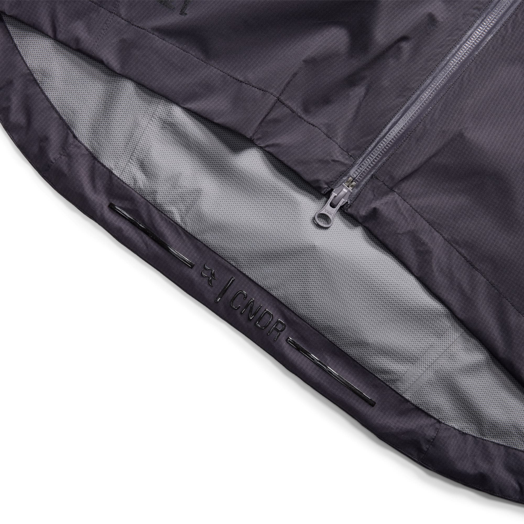 Hem of the Downpour Jacket in black