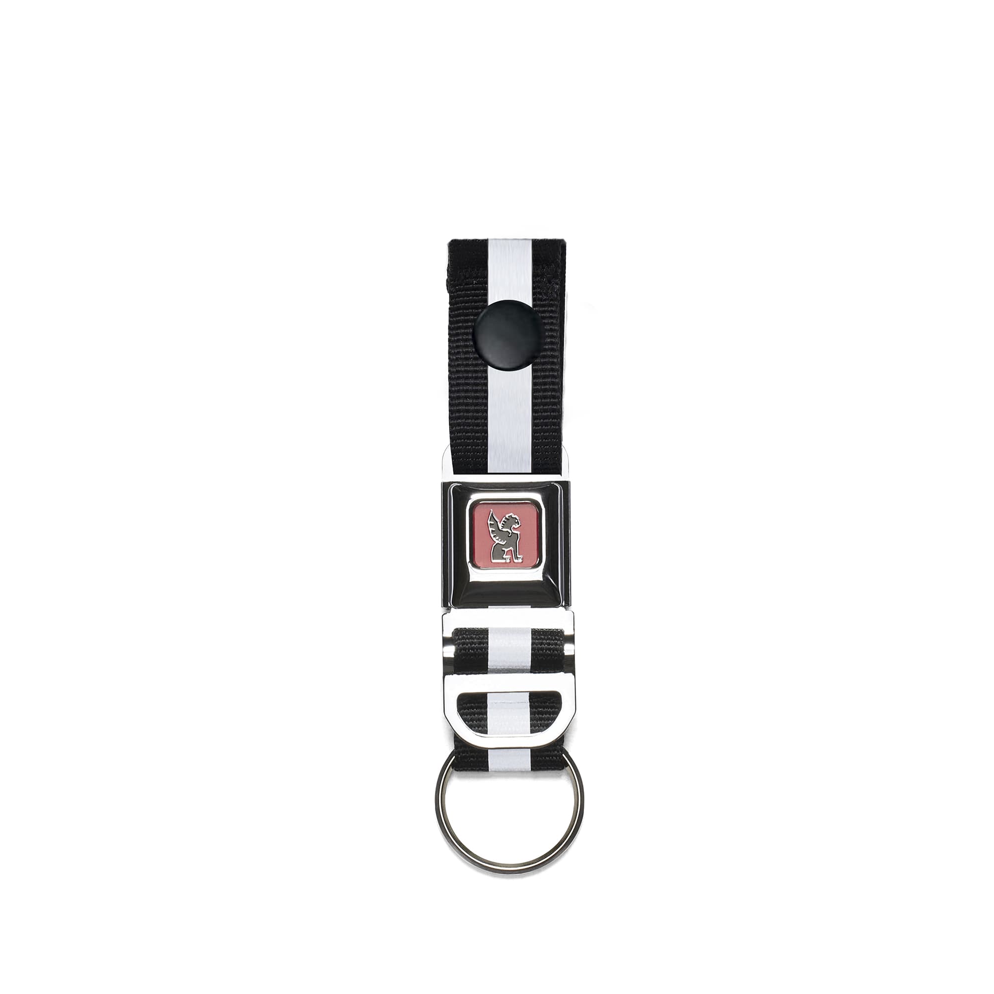 Our updated Mini Buckle Keychain in Chrome #color_chrome