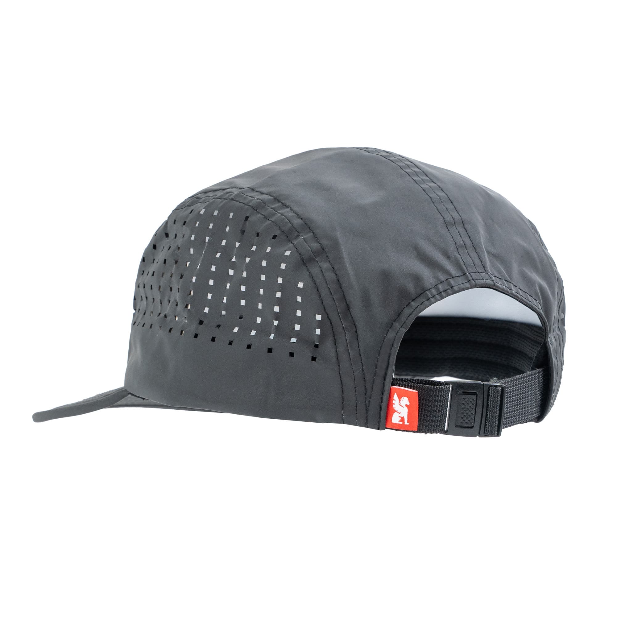 The back of the new Chrome Industries Five Panel Hat in black reflective