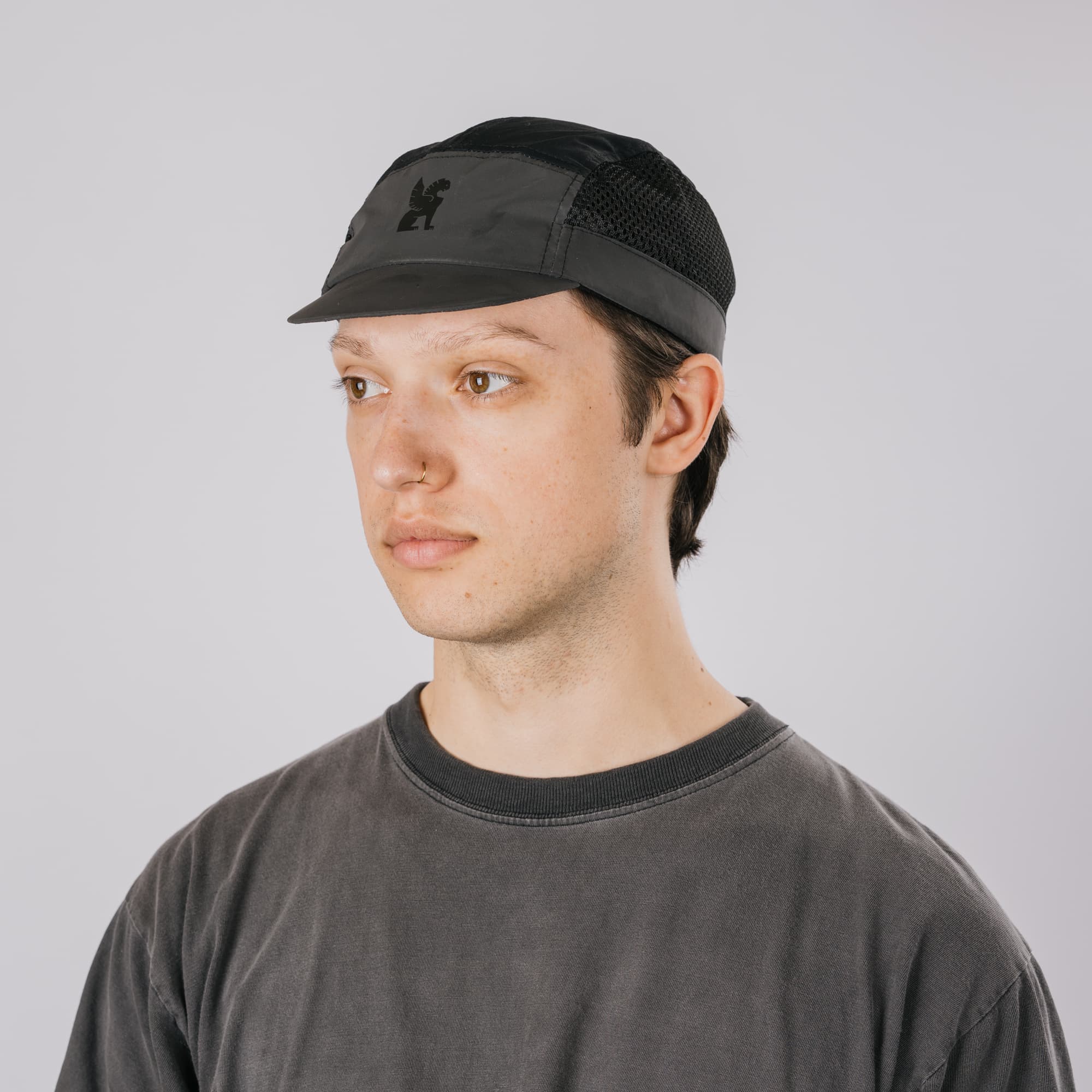 The front of the new cycling cap 2.0 with mesh panels worn on a guy