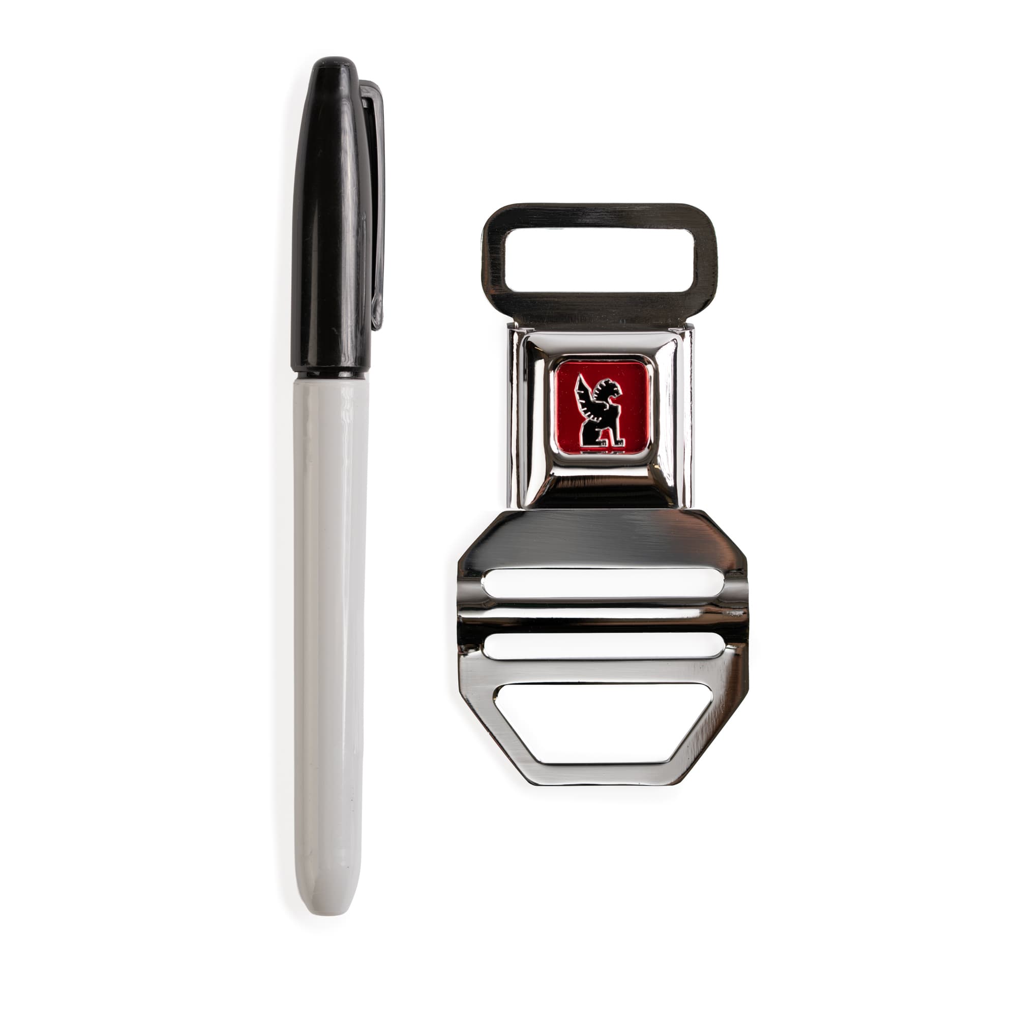 A sharpie for scale by the new SM Buckle in the Chrome color #color_chrome