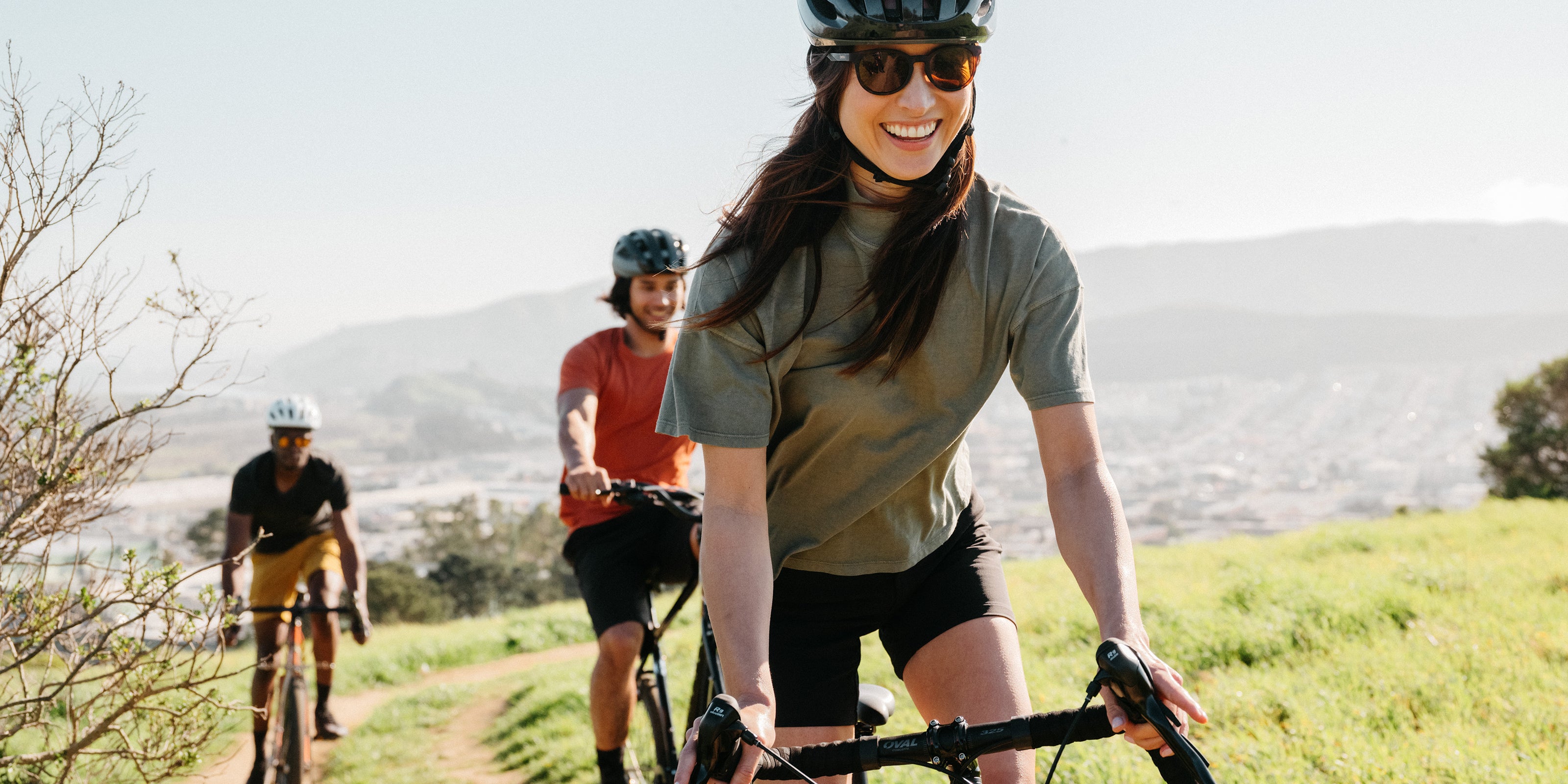 Women's Anza Short worn by a woman on a bike desktop size image