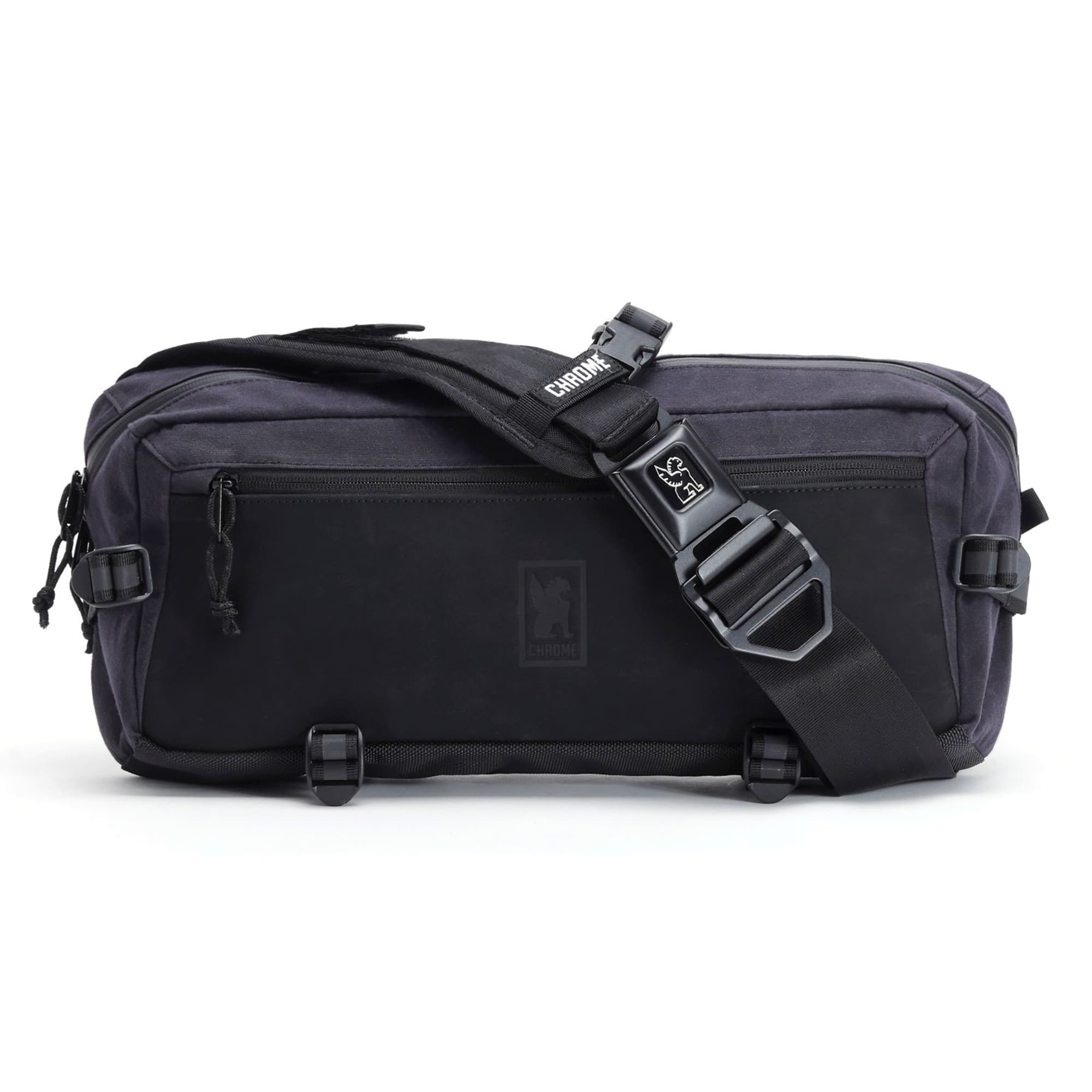 The full front of the Kadet Sling in Black Canvas Leather #color_black canvas leather