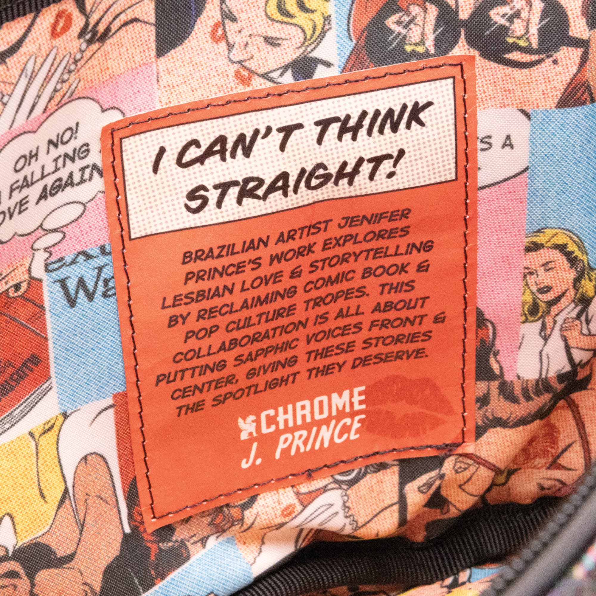 The inside patch of the Chrome x J Prince Kadet Max Pride Bag #color_j prince