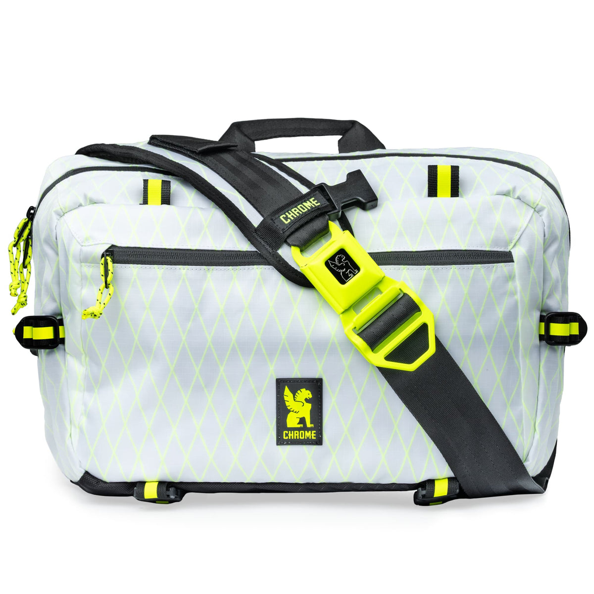 The full front of the new color Kadet Max Sling in White Yellow Neon X #color_White / Neon Yellow X