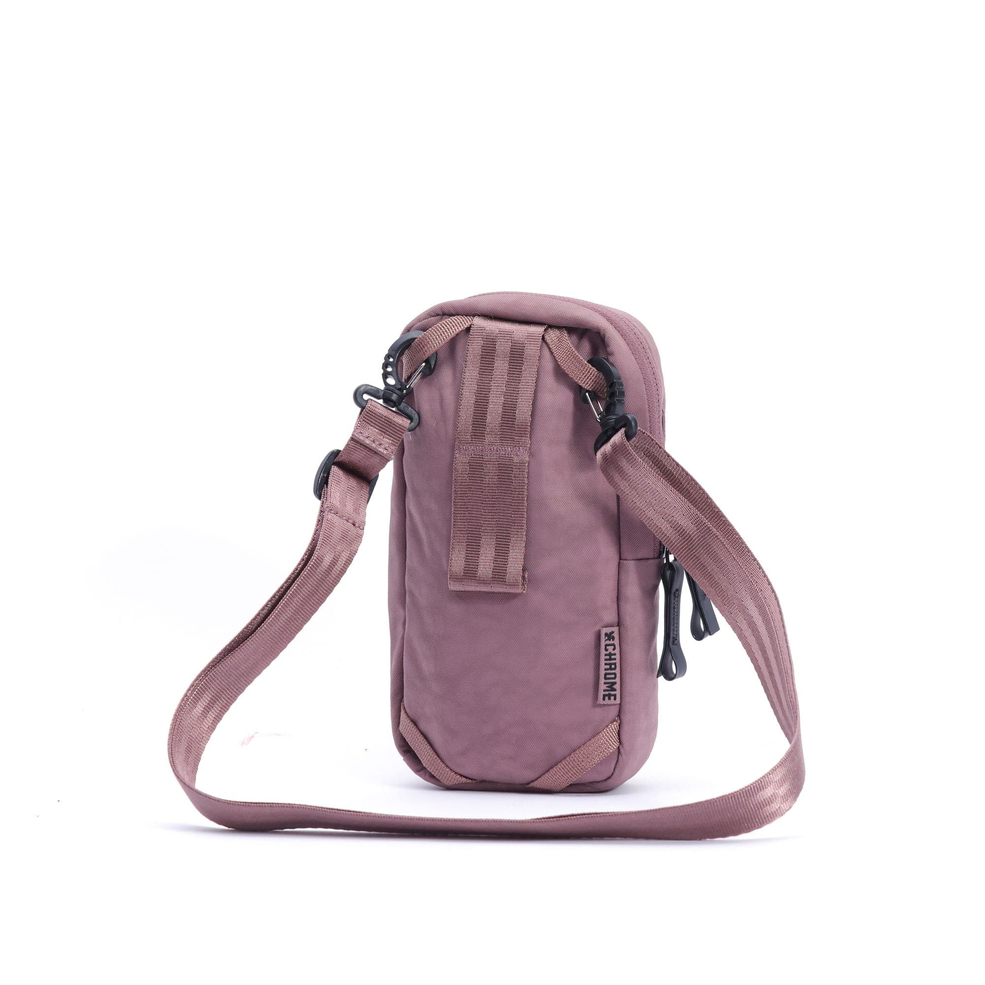 The back of the Pink crossbody bag with a small Chrome logo #color_mauve