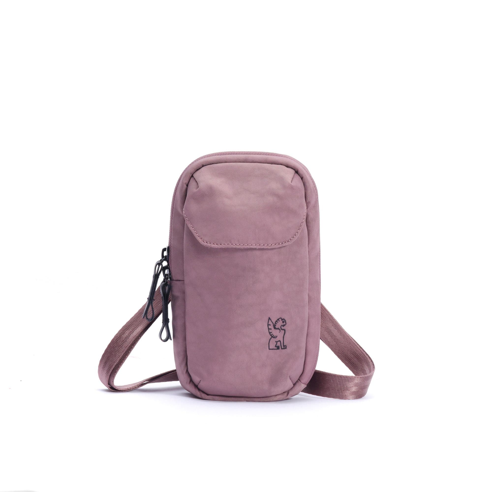 The full front of the Pink crossbody bag with a small Chrome logo #color_mauve