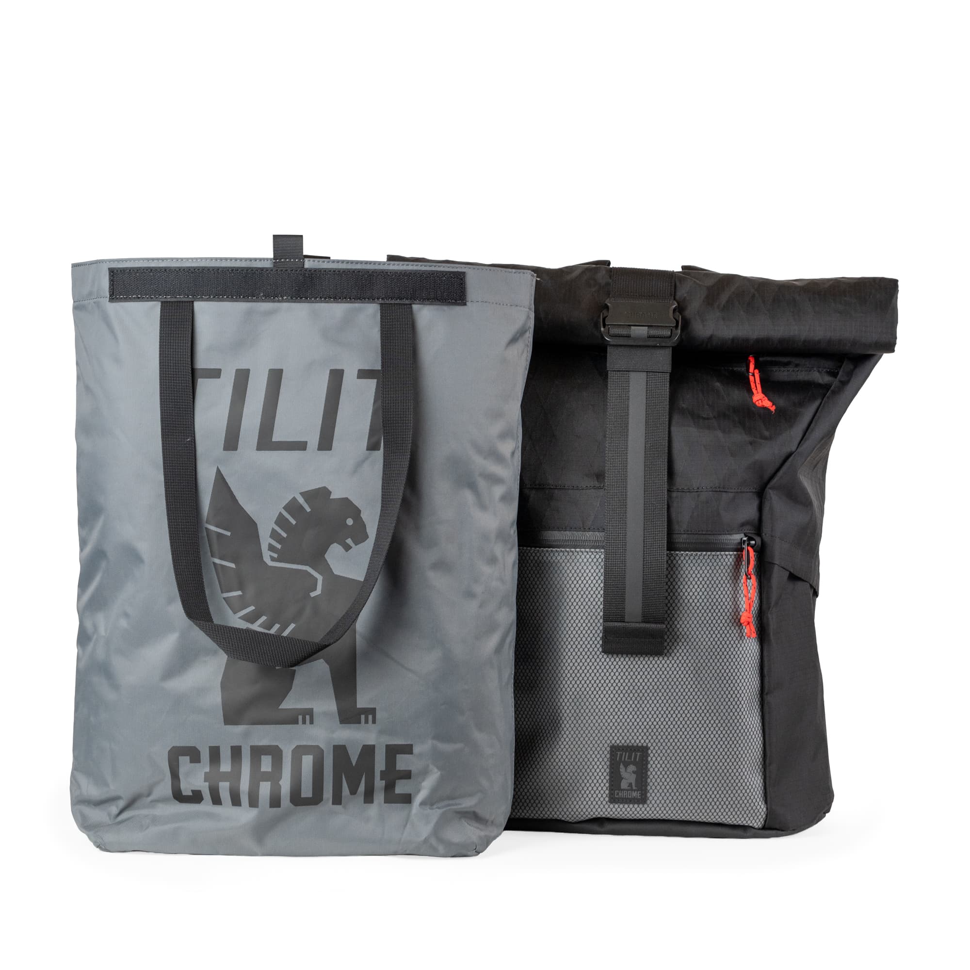 The removable tote next to the backpack