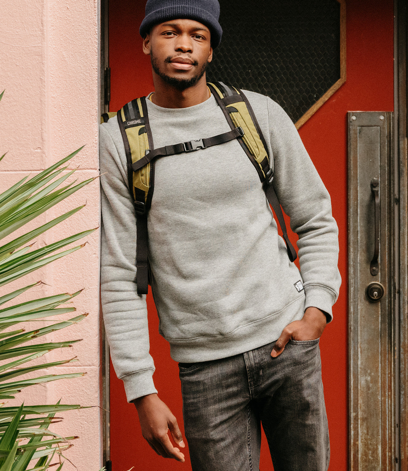 Chrome Crew Sweatshirt on a guy mobile image size