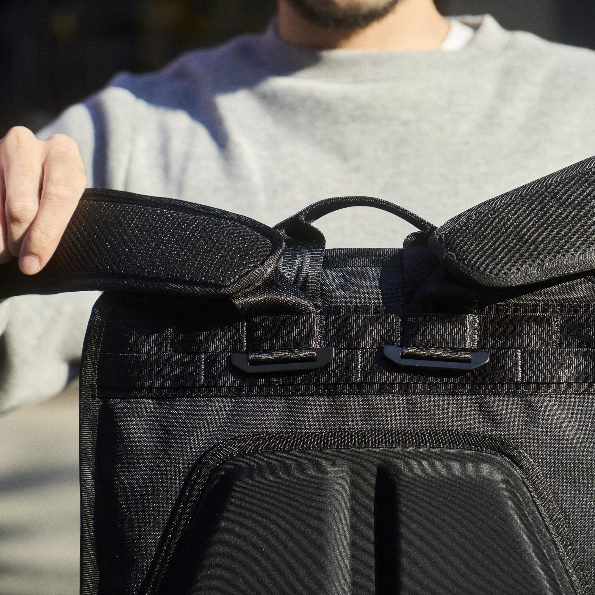 The T-Lock Straps in place on the Cohesive Backpack