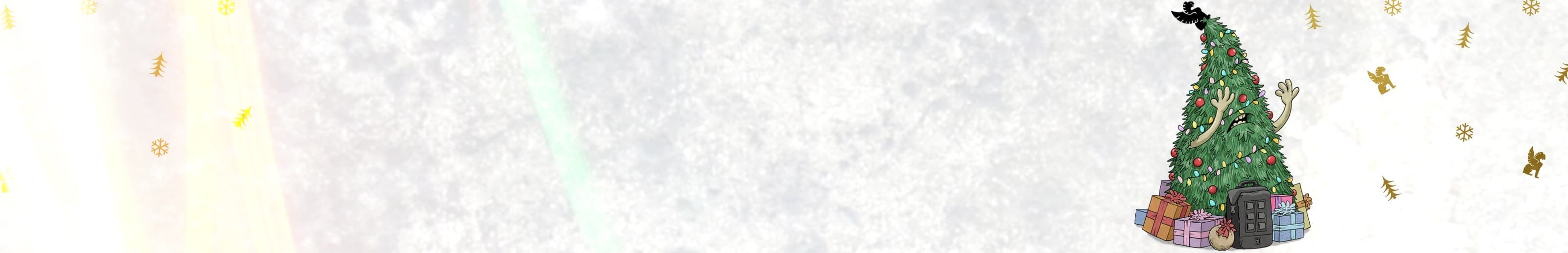 A Christmas tree with a Chrome Industries topper and neon lights