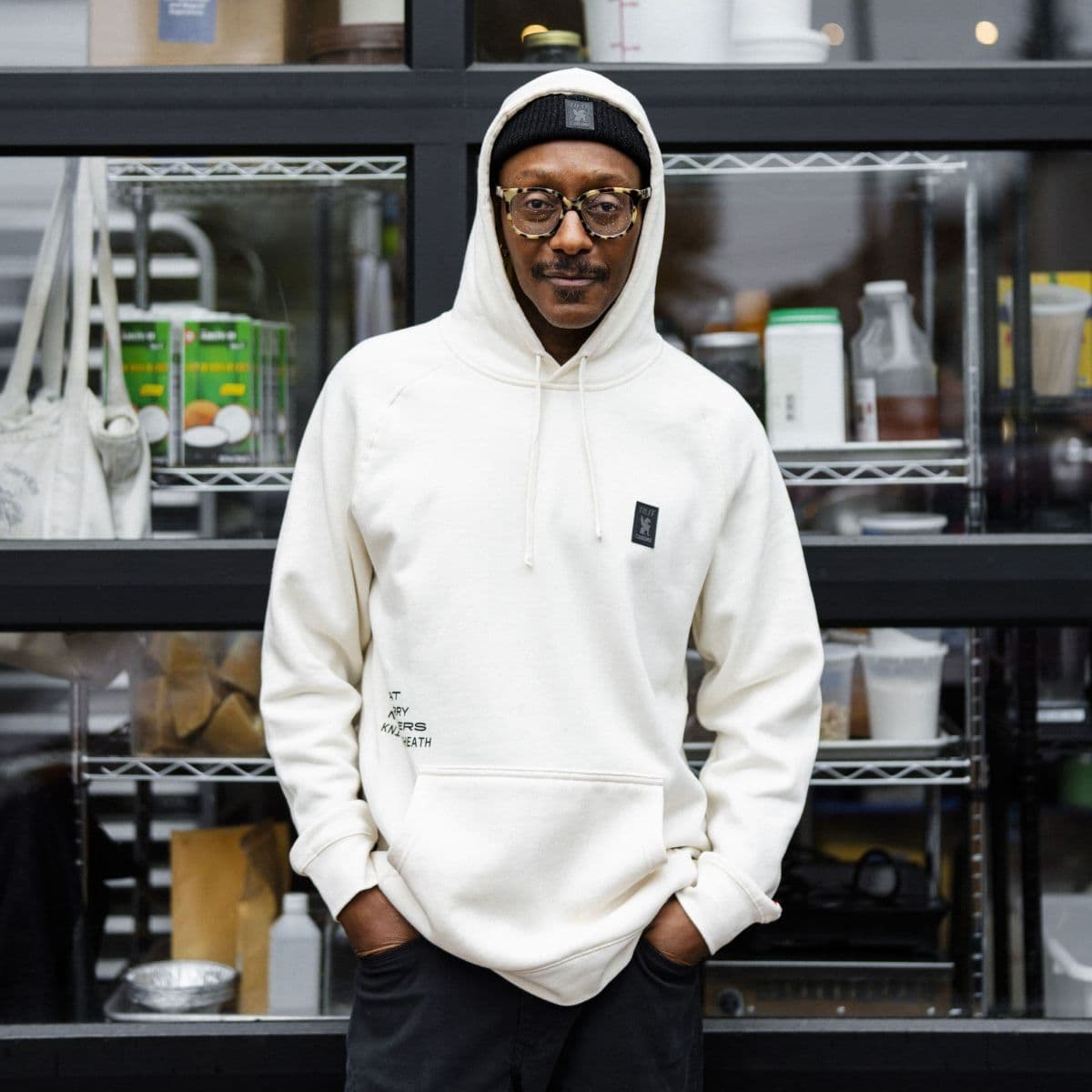 Gregory Gourdet wearing the Chrome x Tilit Commuter Hoodie