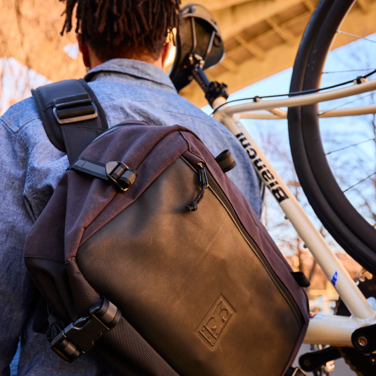 Man wearing the Kadet Max in Black Canvas Leather