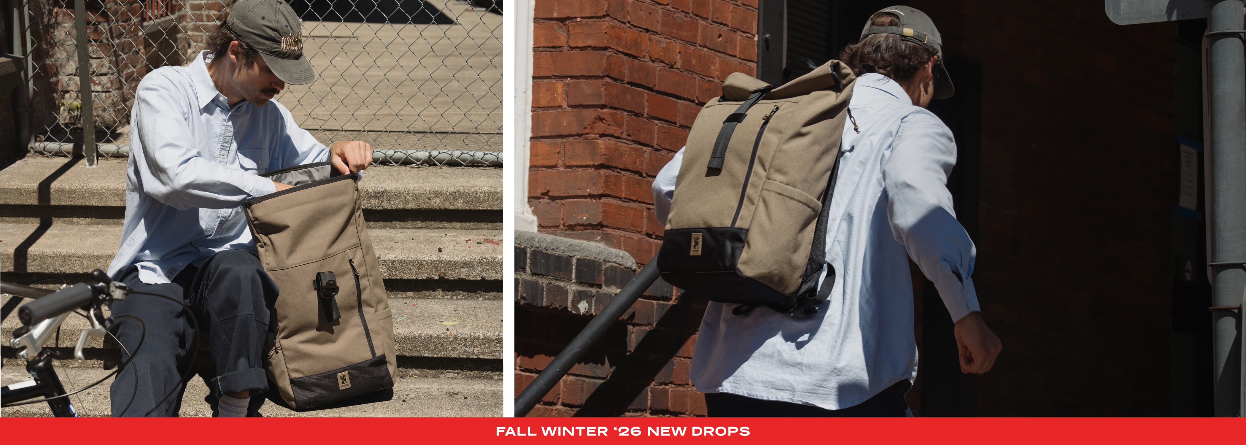Two different looks of the Initiate 26L Backpack in Coyote brown