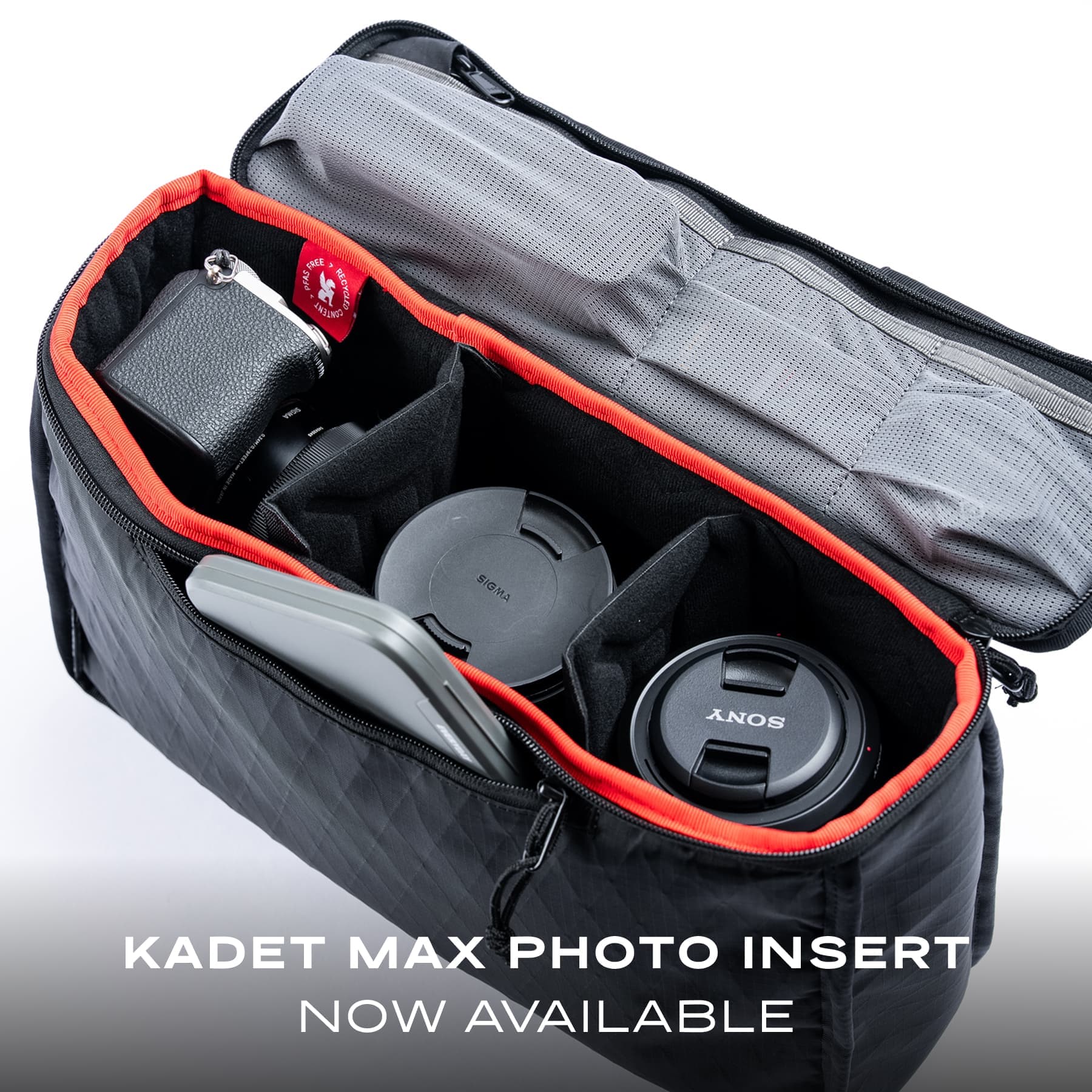 New Kadet Max Photo Insert shown carrying camera and lenses