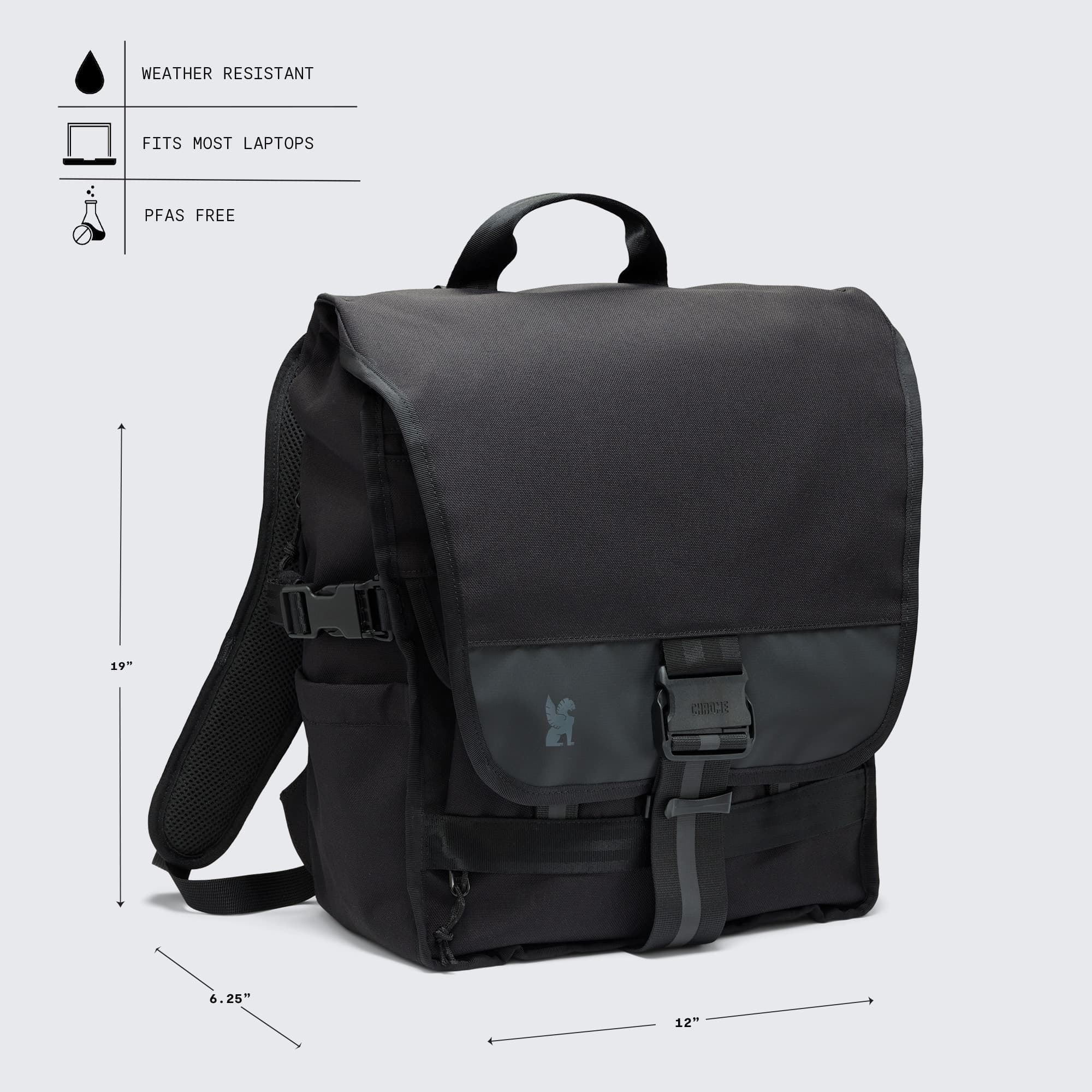 The Warsaw 30L pack with size arrows and features