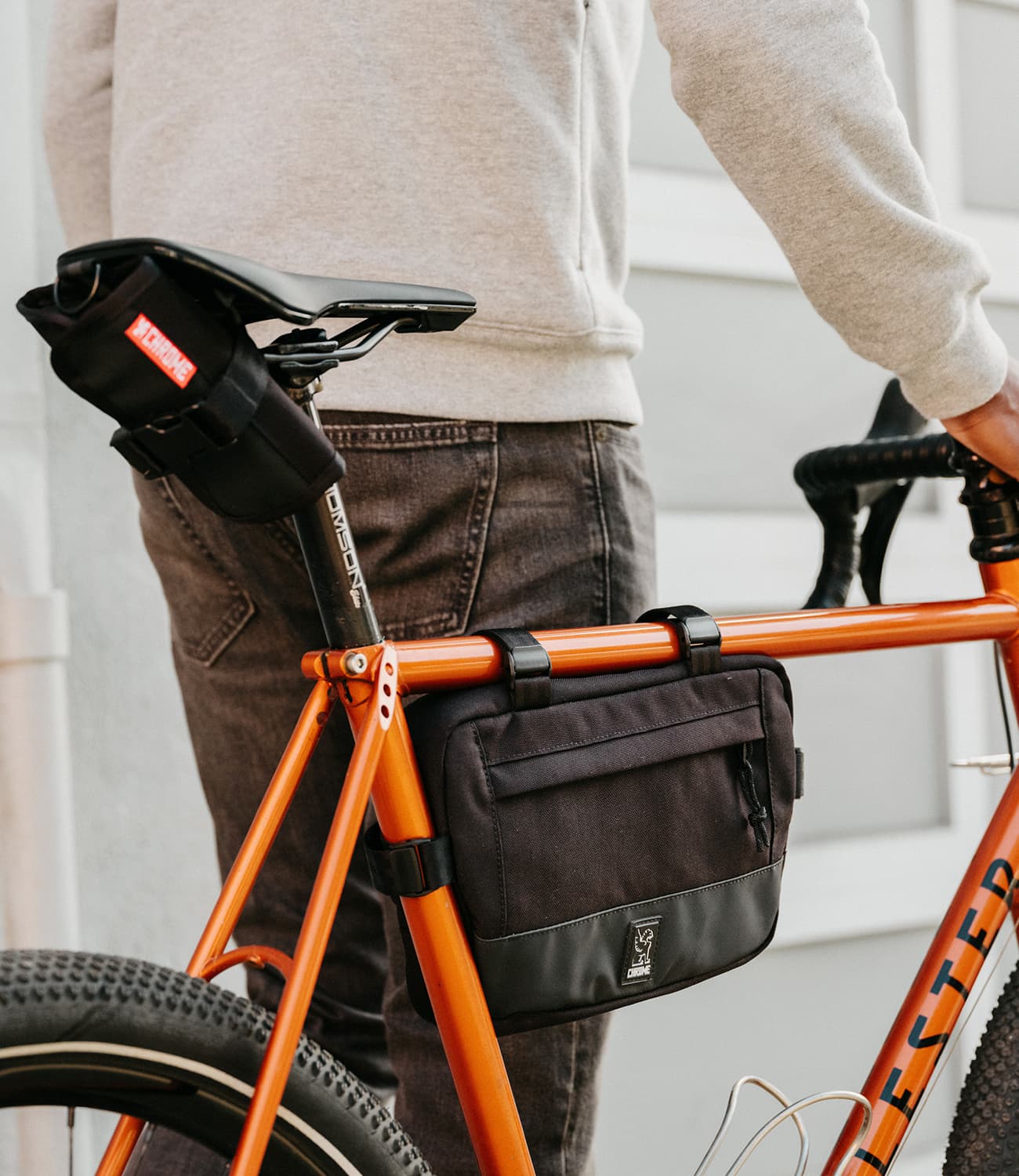 Doubletrack Bike Bag on an orange bike mobile size