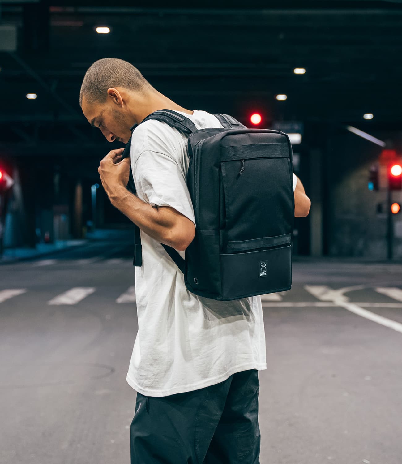 Hondo Backpack in black worn by a person