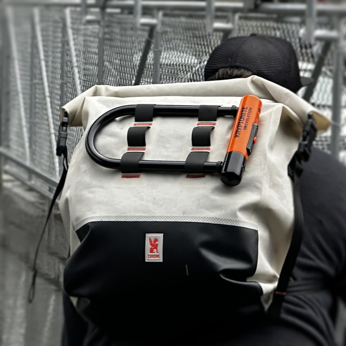 Urban Ex 30L backpack out riding in the rain on the back of a person