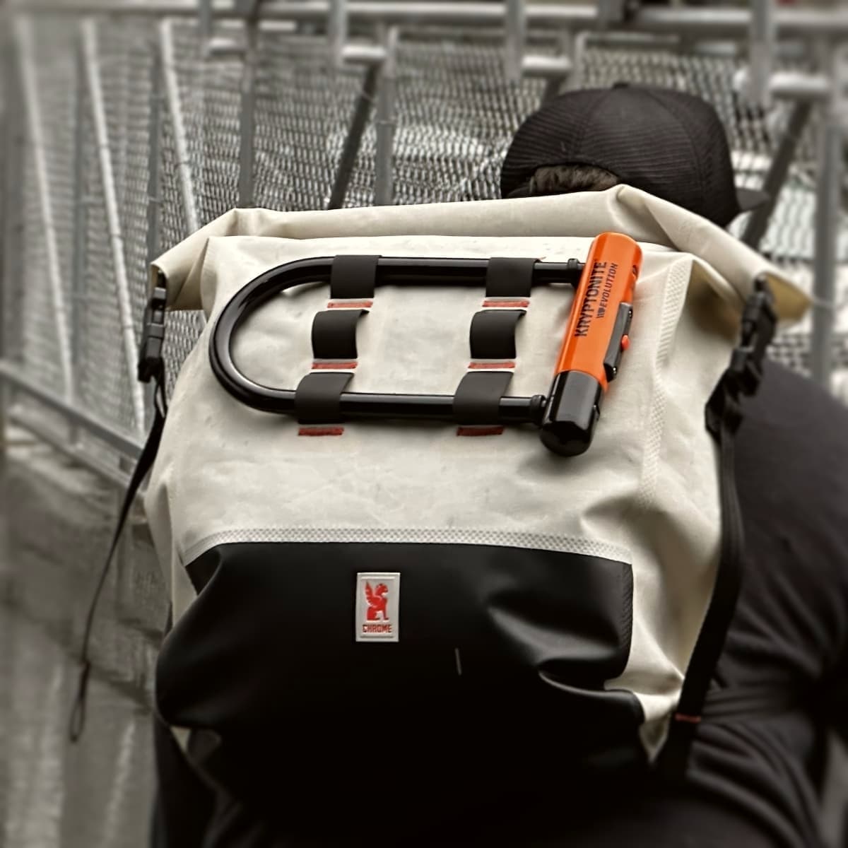 Urban Ex 30L backpack out riding in the rain on the back of a person