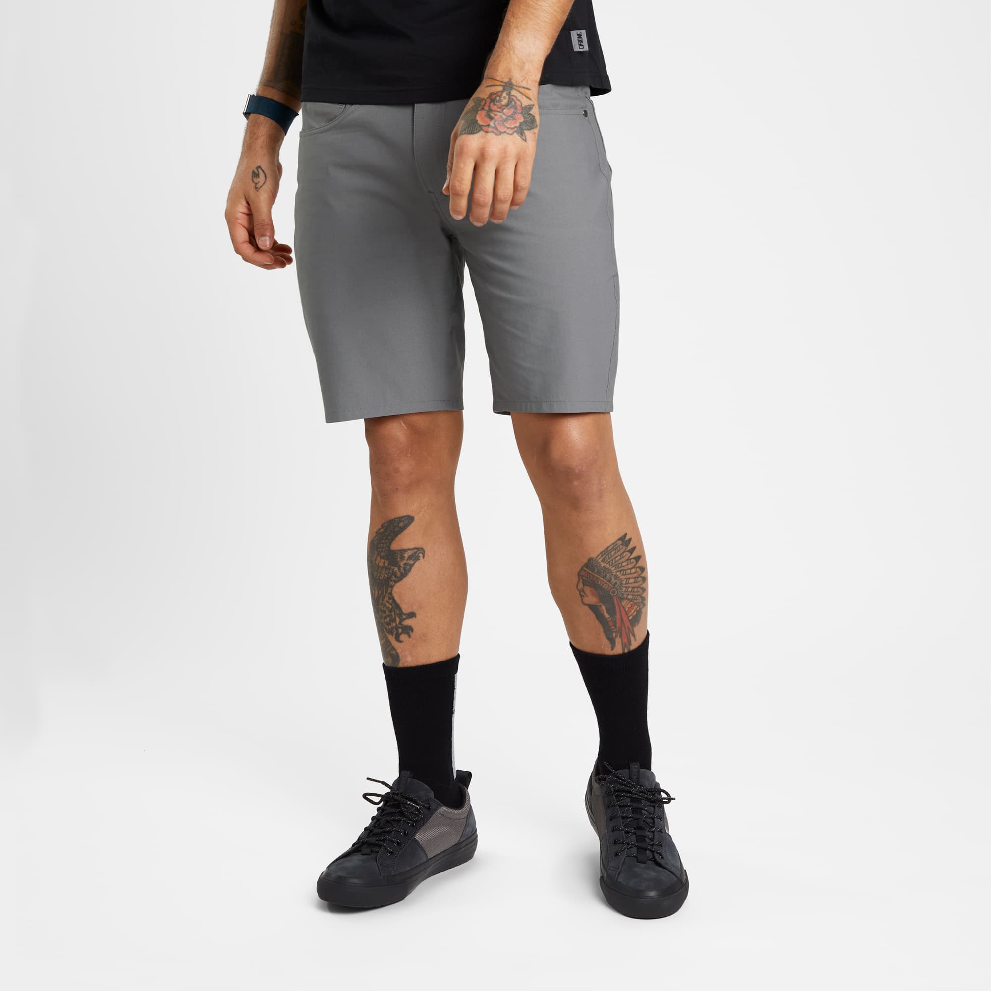 Men's Madrona tech 5-pocket short in grey worn by a man #color_castle rock
