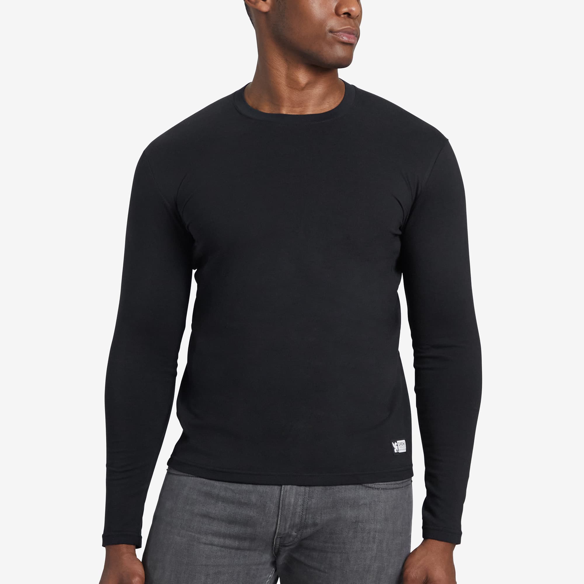 Men's Chrome basics long sleeve T-shirt in black worn by a man #color_black