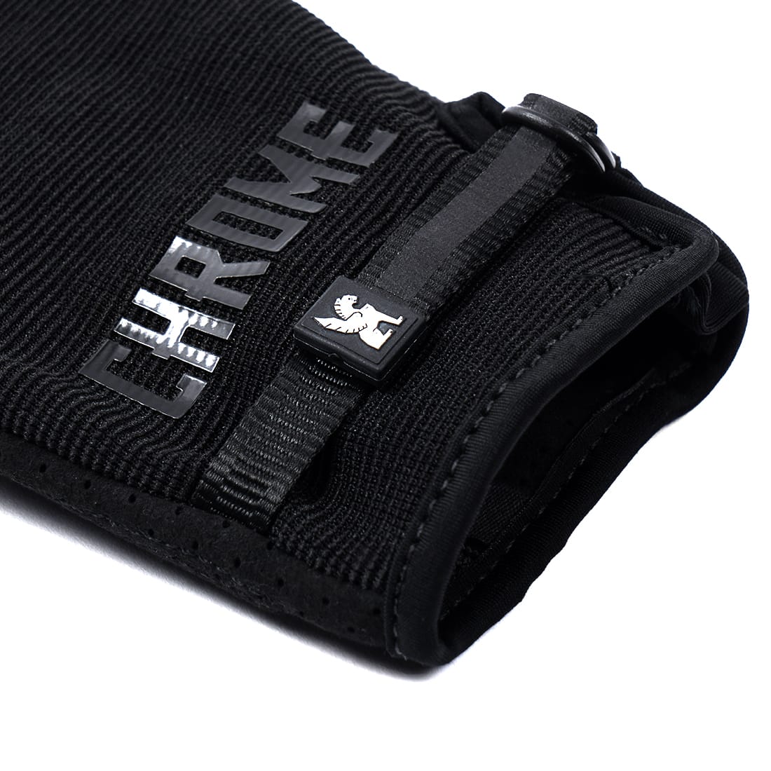 Chrome Cycling Gloves in black wrist strap detail #color_black