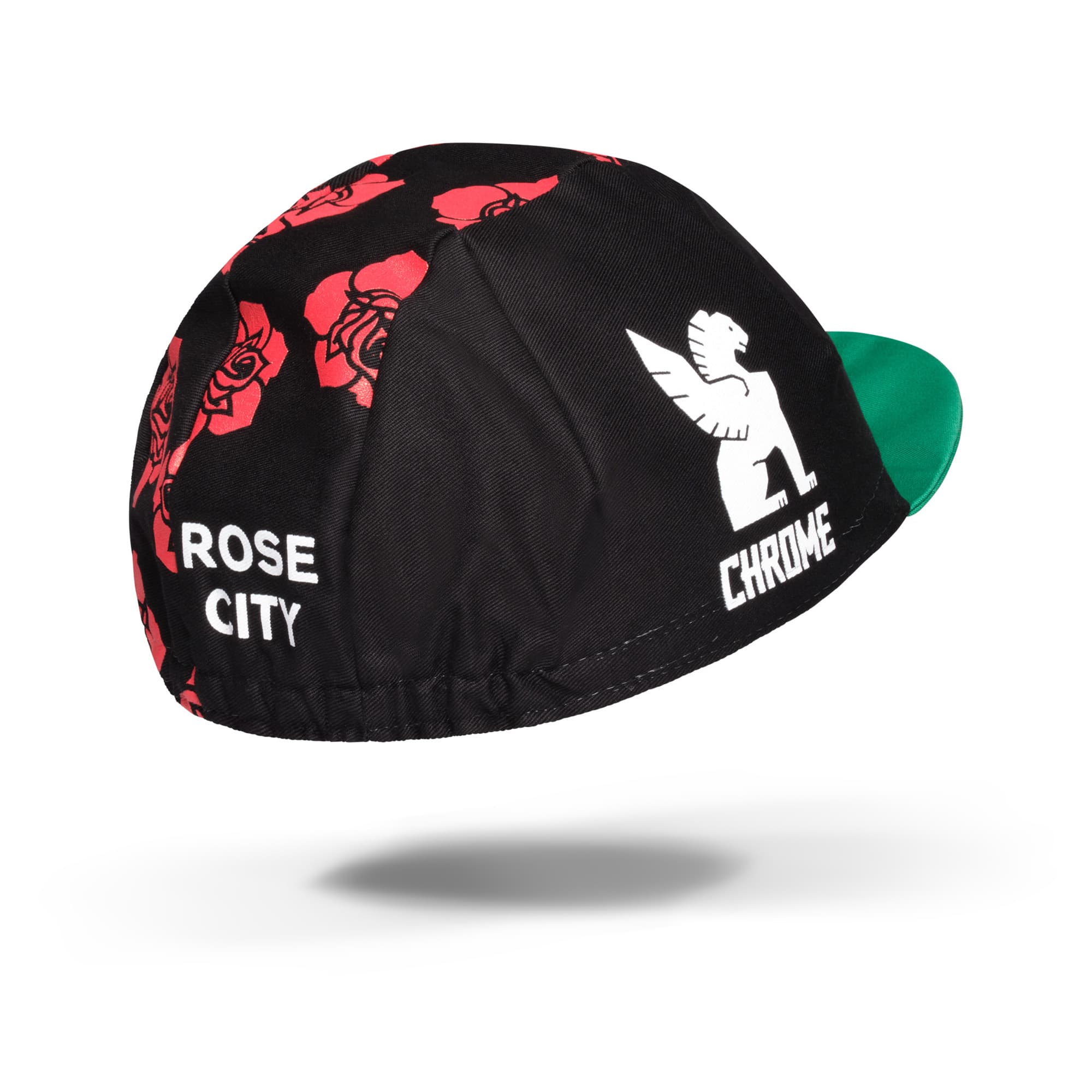 Chrome Portland Rides Cycling Cap in black back view #color_portland roses