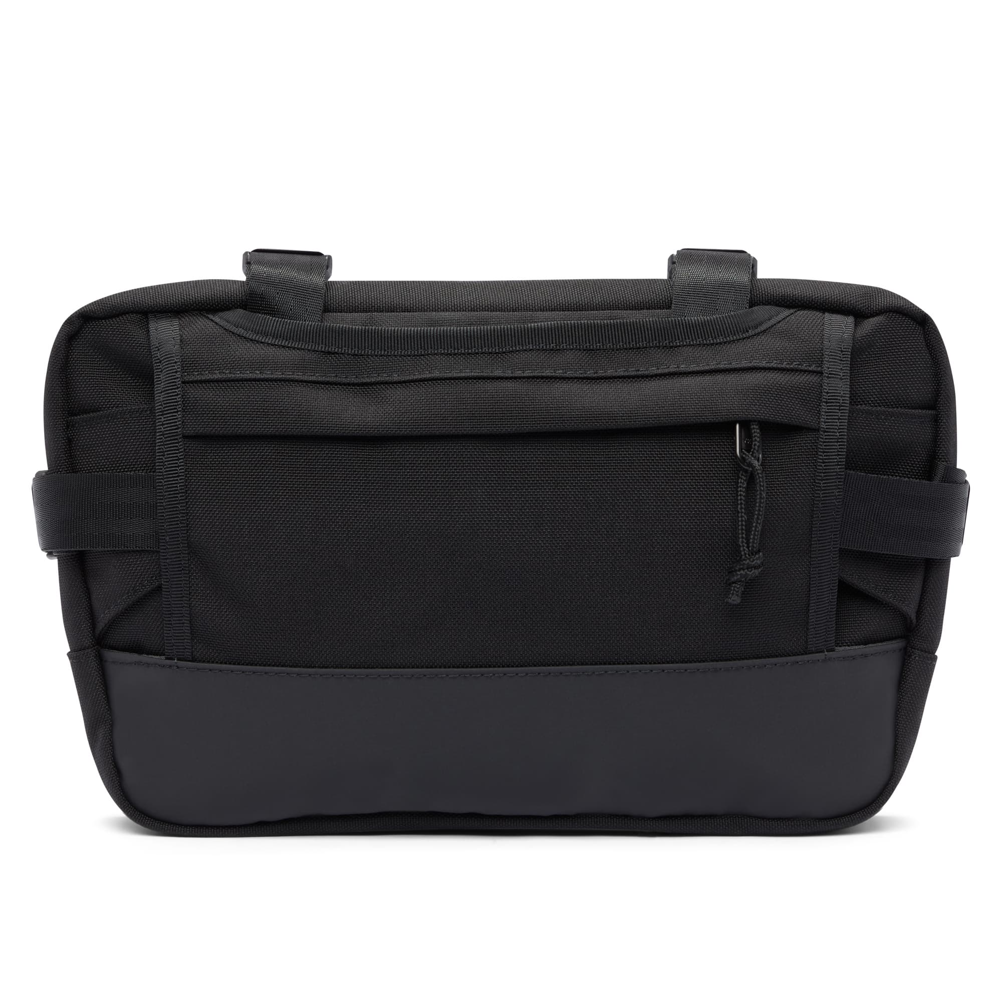 Medium size frame bag & sling in black strap tuck detail #color_black