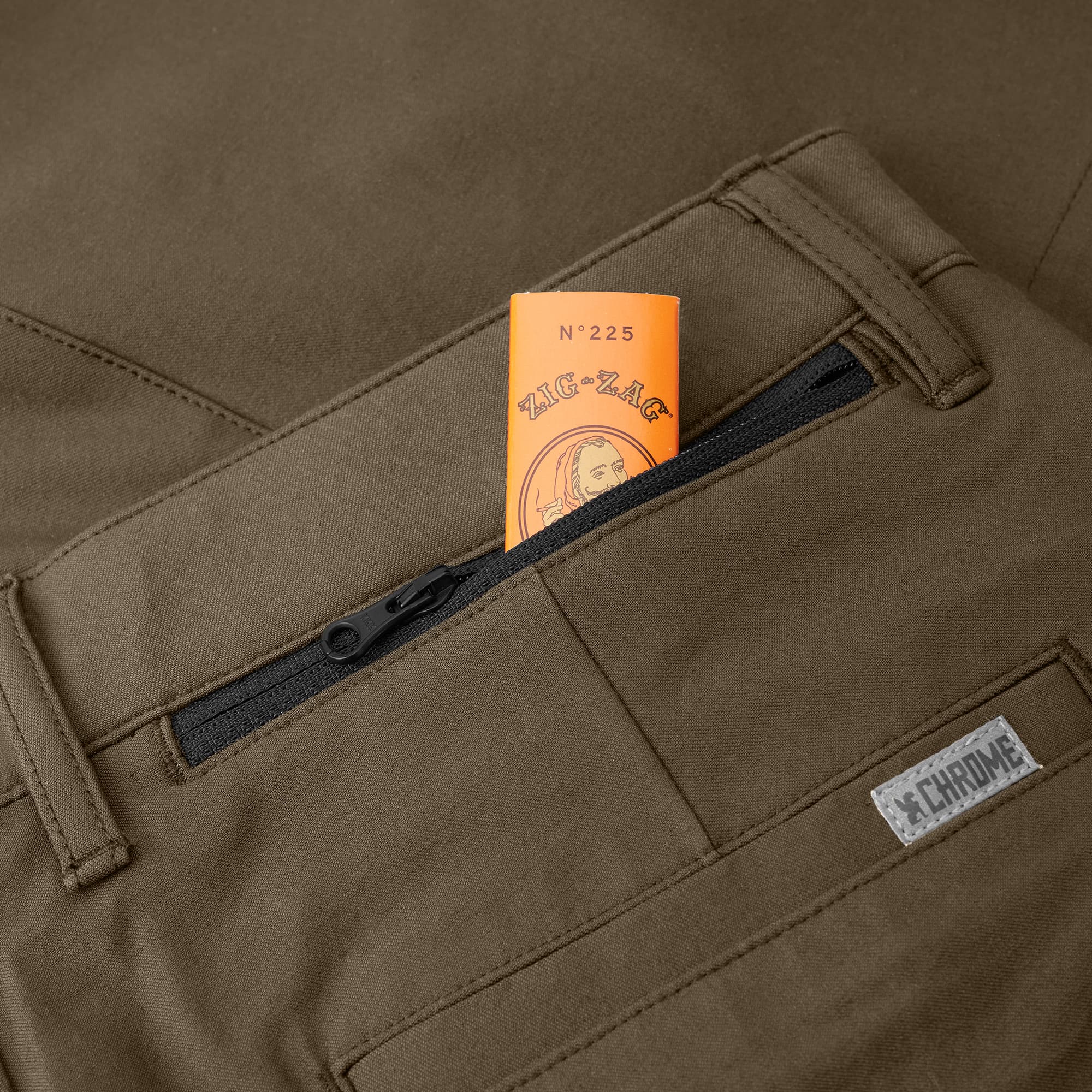 Women's Seneca Short in tan back zip pocket detail #color_stone grey