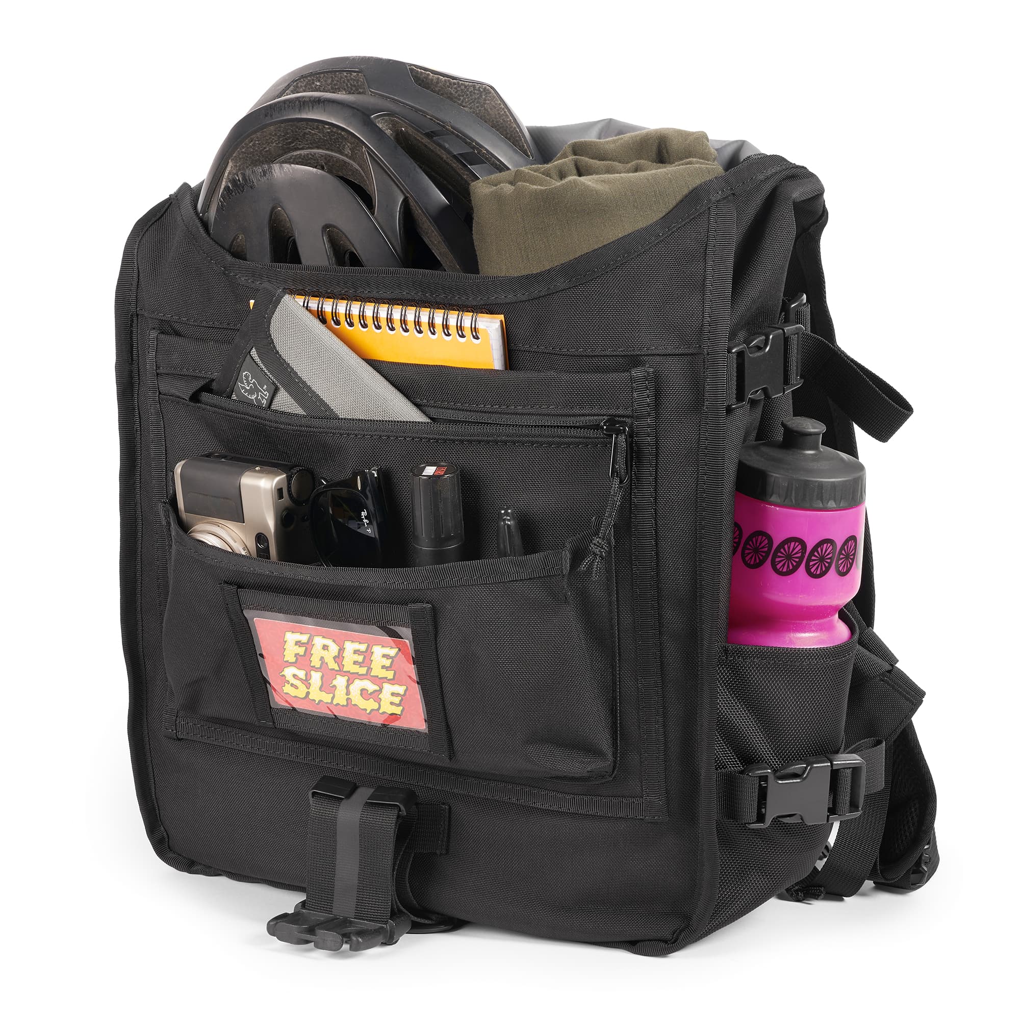 Warsaw medium size flap backpack in black built out