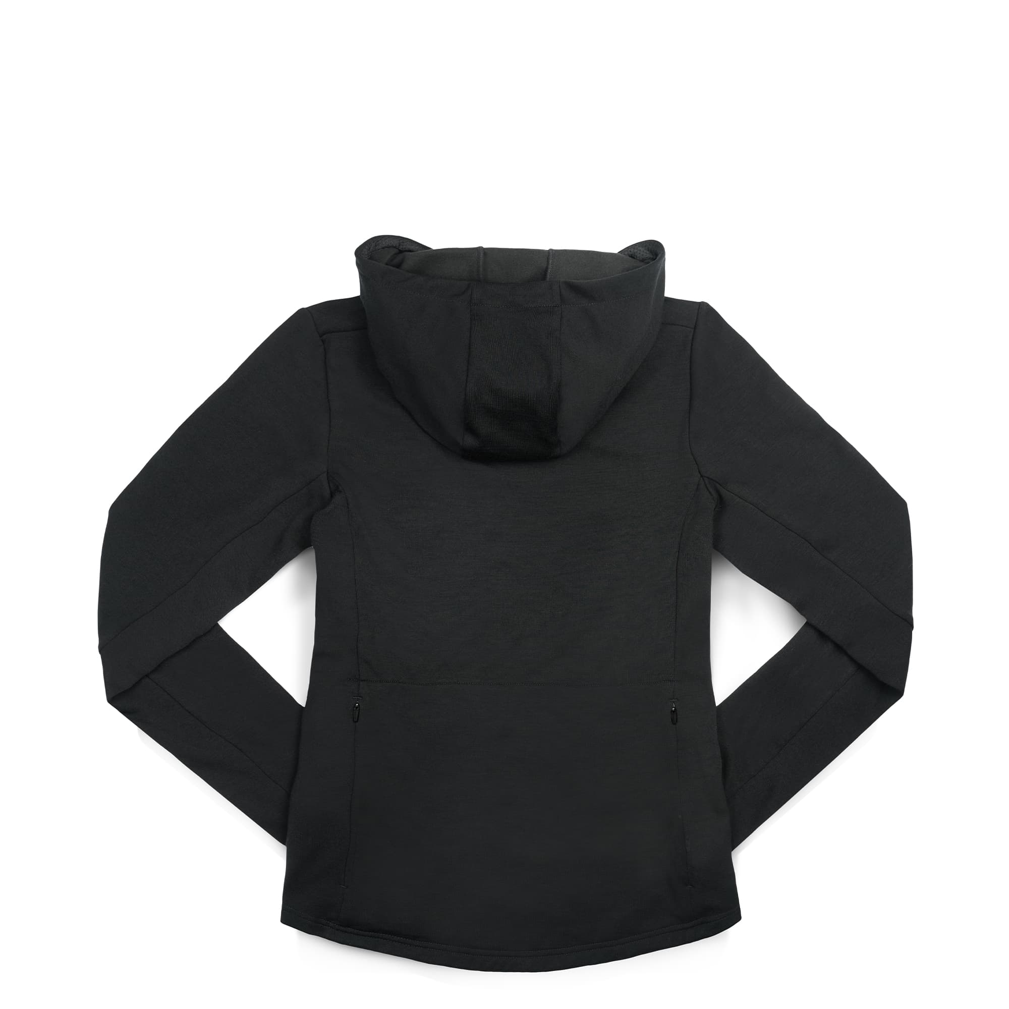 Women's Merino blend performance hoodie in black back view