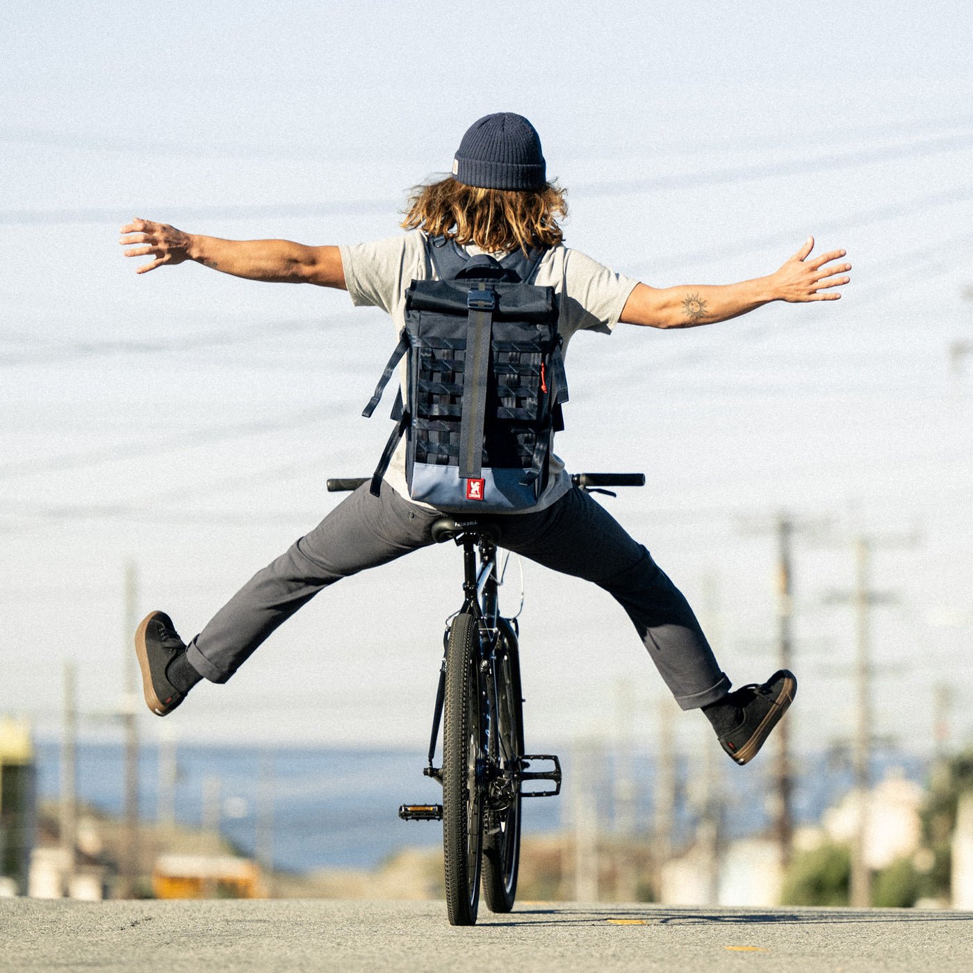 Barrage Backpack worn by a person on a bike