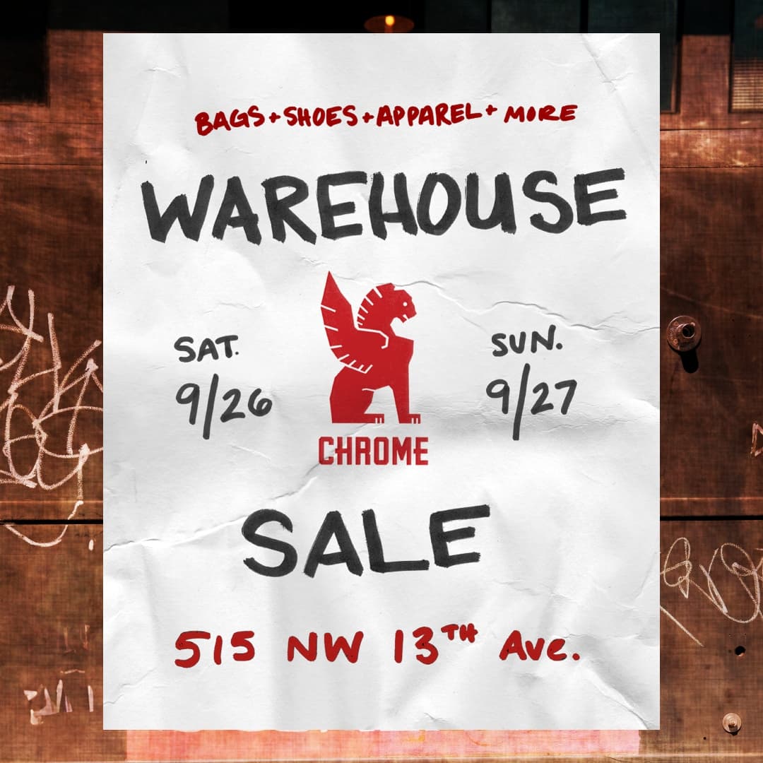 Flyer for the Chrome Warehouse Sale