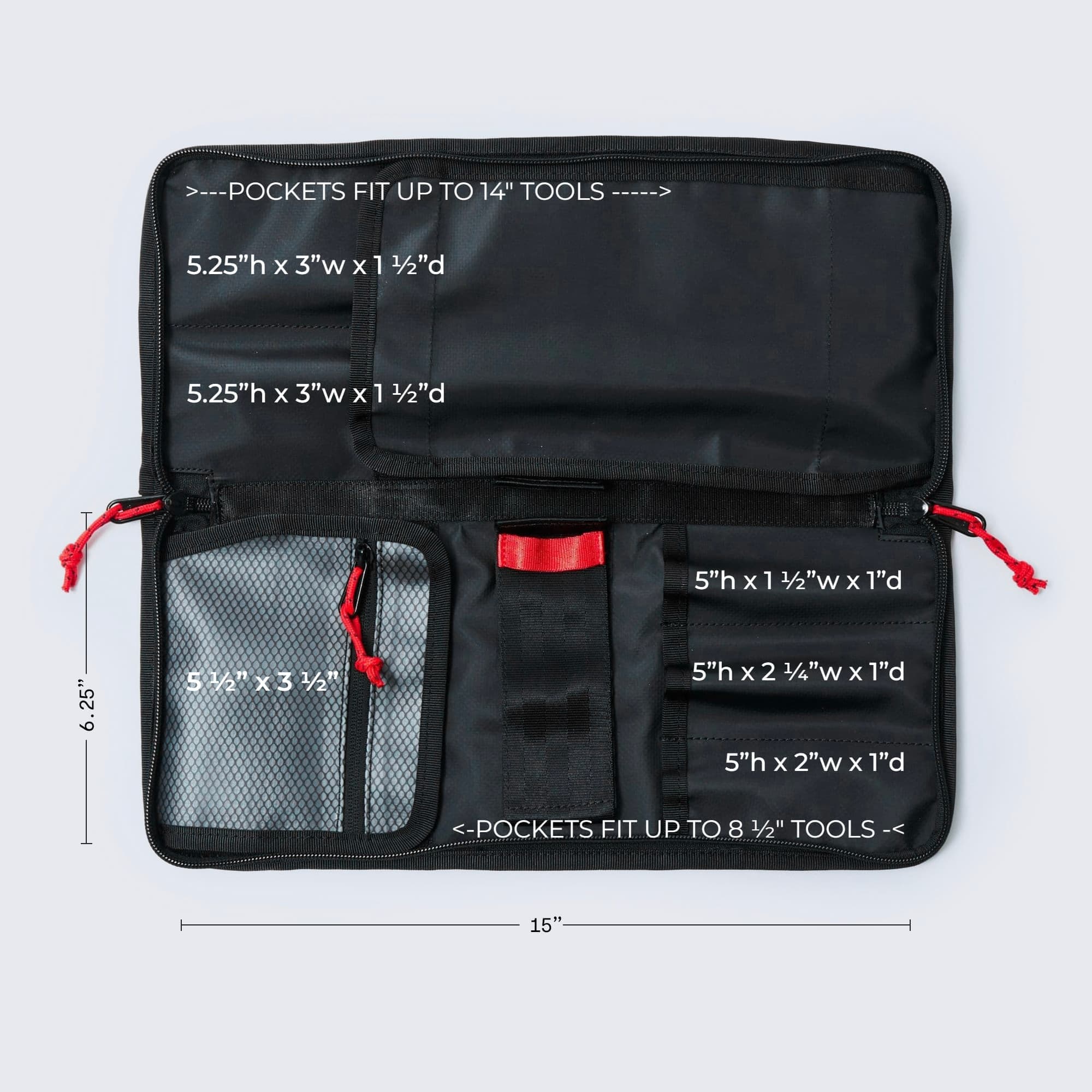 The knife roll organizer with the measurements