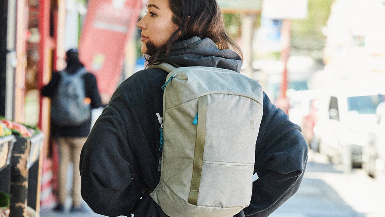 Camden backpack on a woman walking