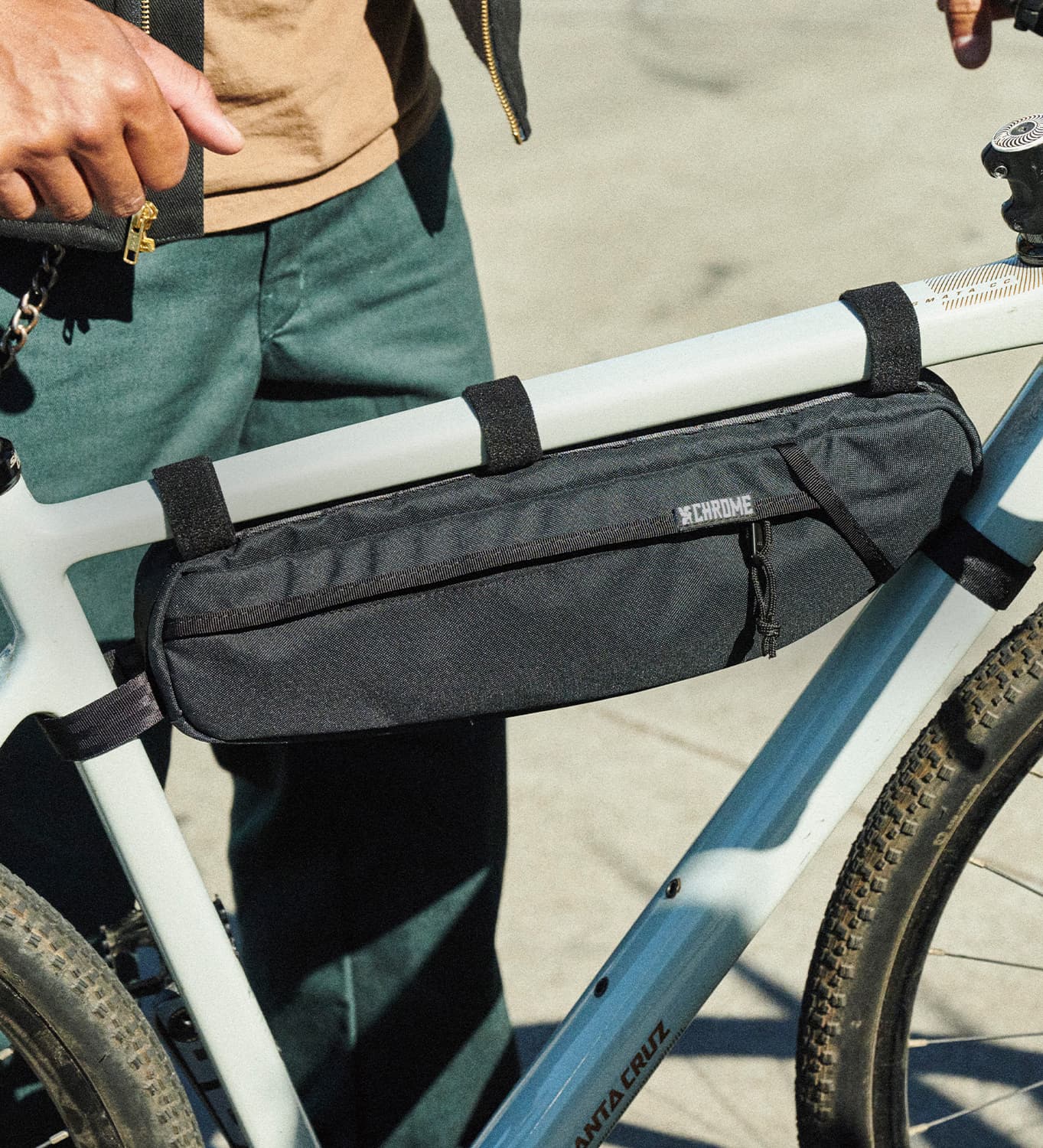 Holman frame bags on a white bike